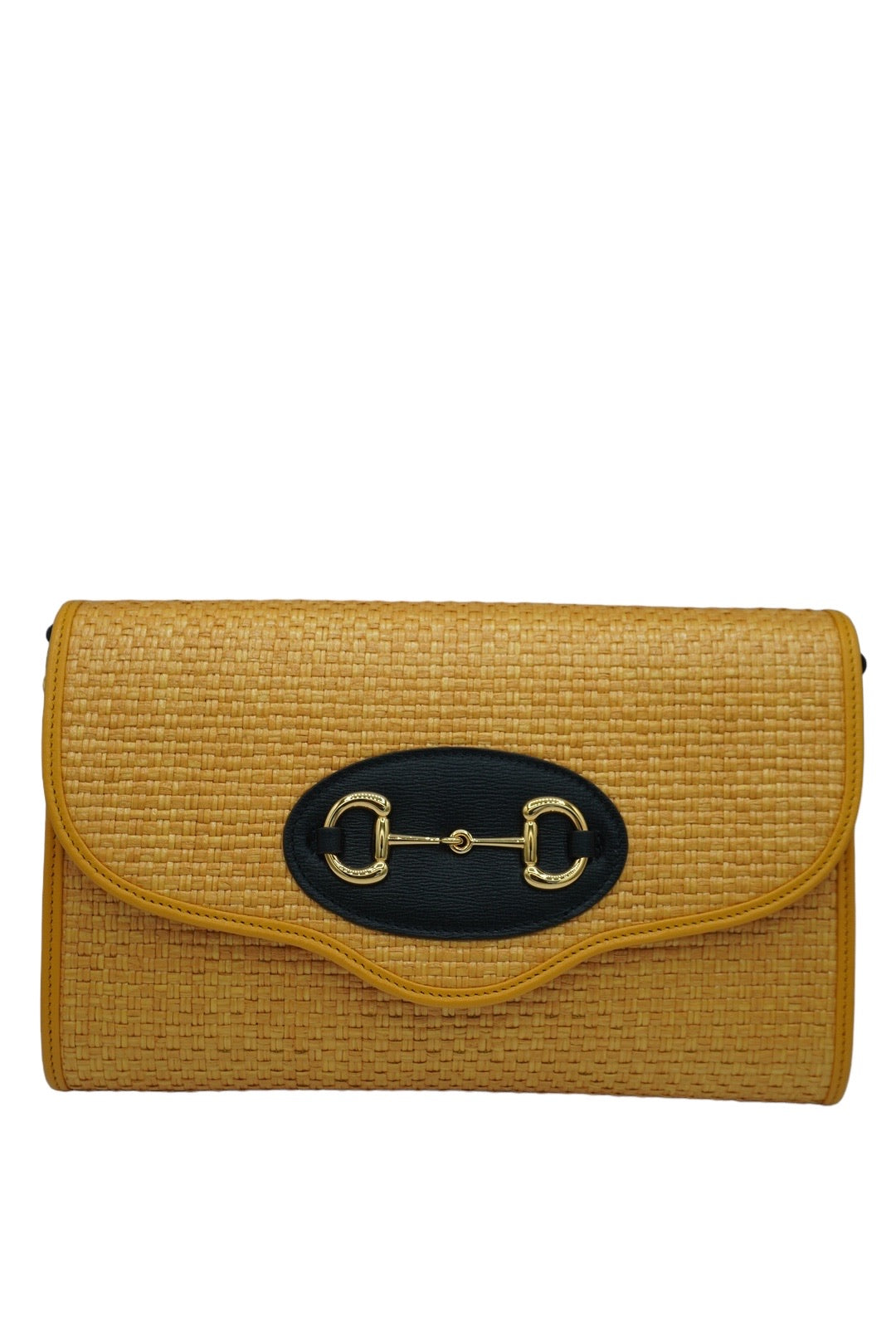 GUCCI - Bolso de hombro con solapa curva Horsebit 1955 en rafia pequeño