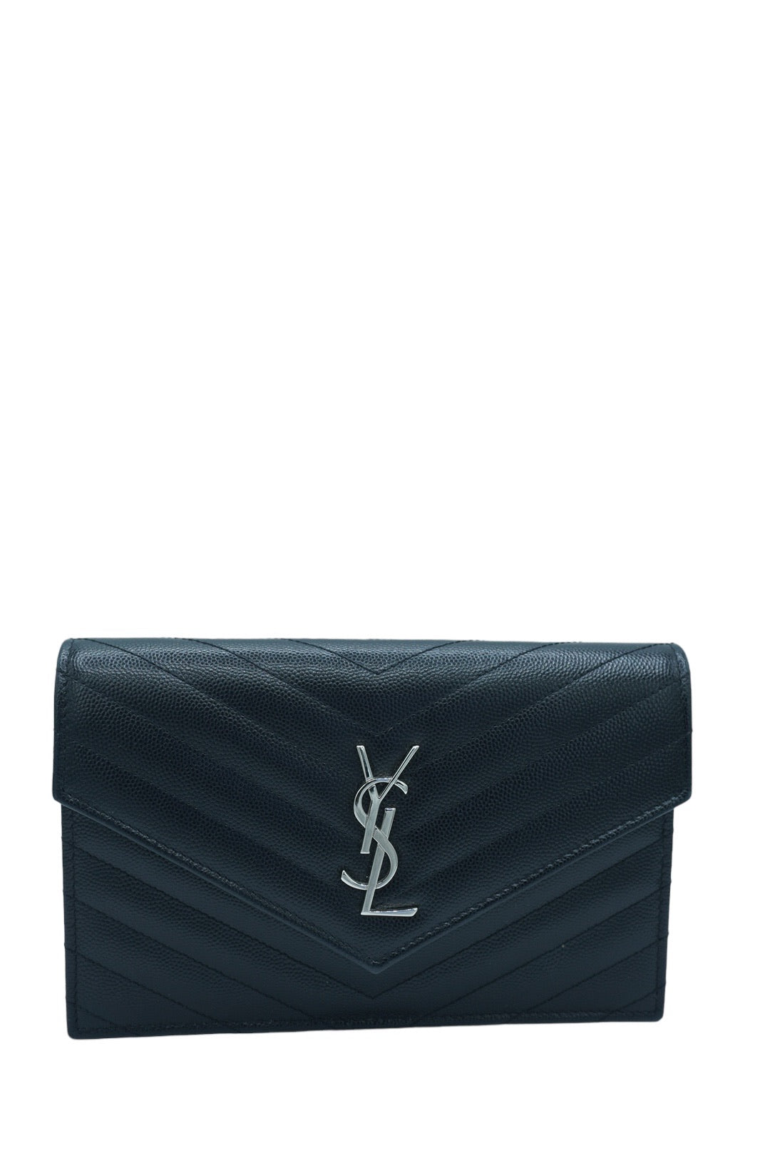 SAINT LAURENT - Grain De Poudre Wallet Black Matelasse Crossbody Bag