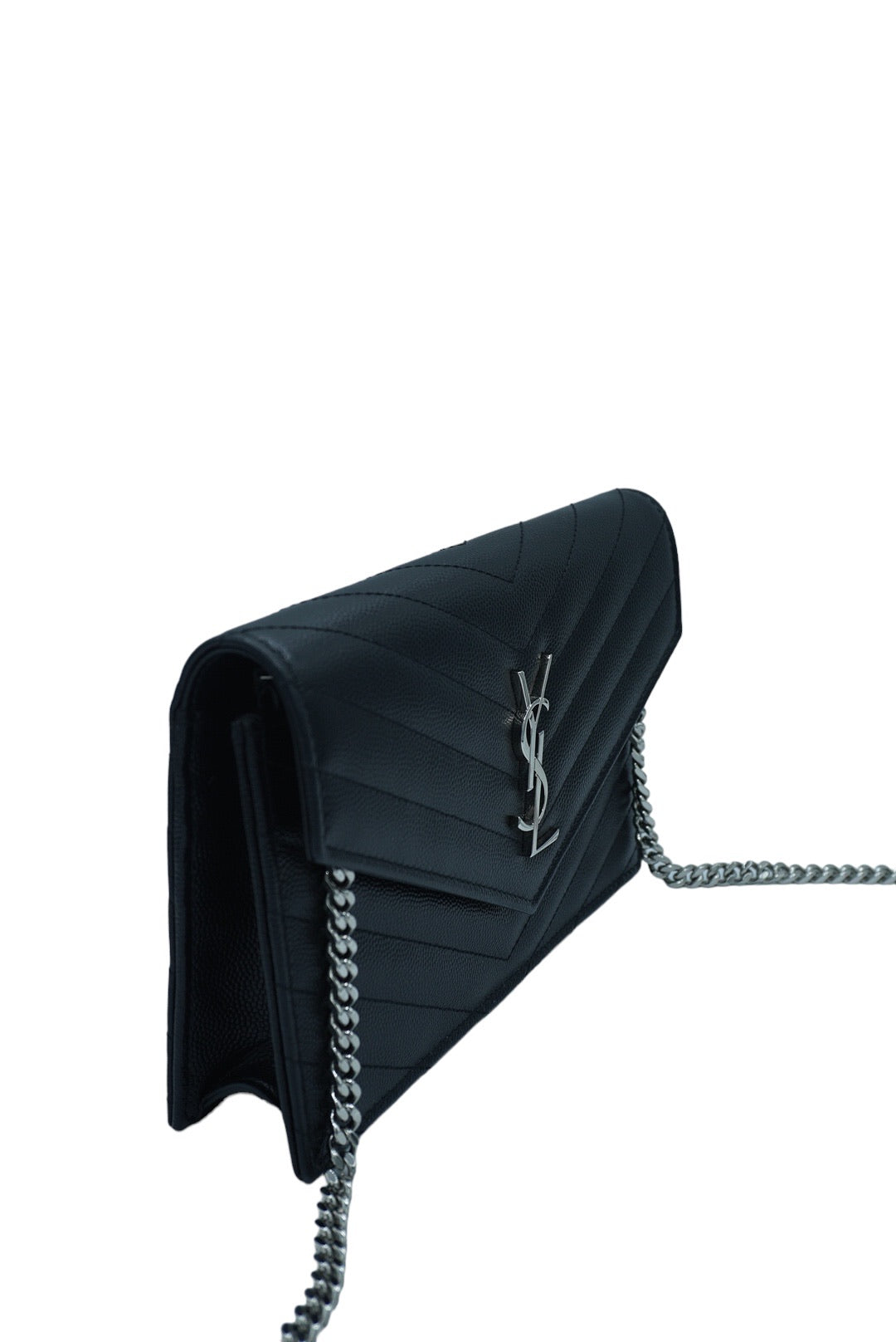 SAINT LAURENT - Grain De Poudre Wallet Black Matelasse Crossbody Bag