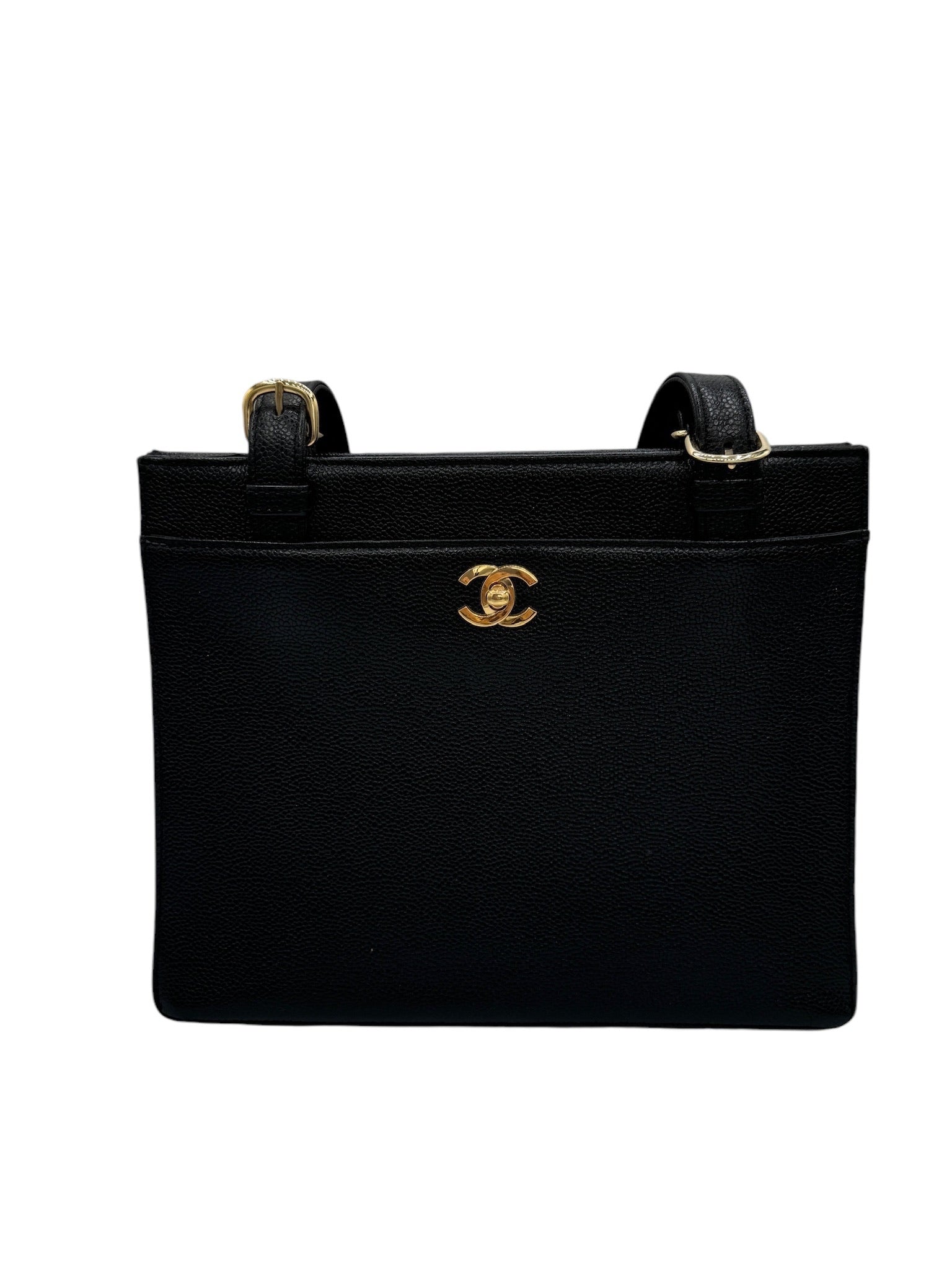 Bolso de hombro CC de piel de caviar negra de segunda mano