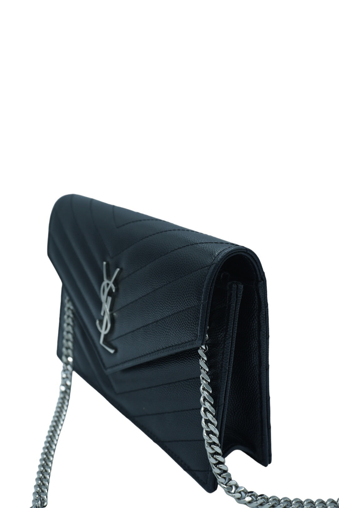 SAINT LAURENT - Grain De Poudre Wallet Black Matelasse Crossbody Bag