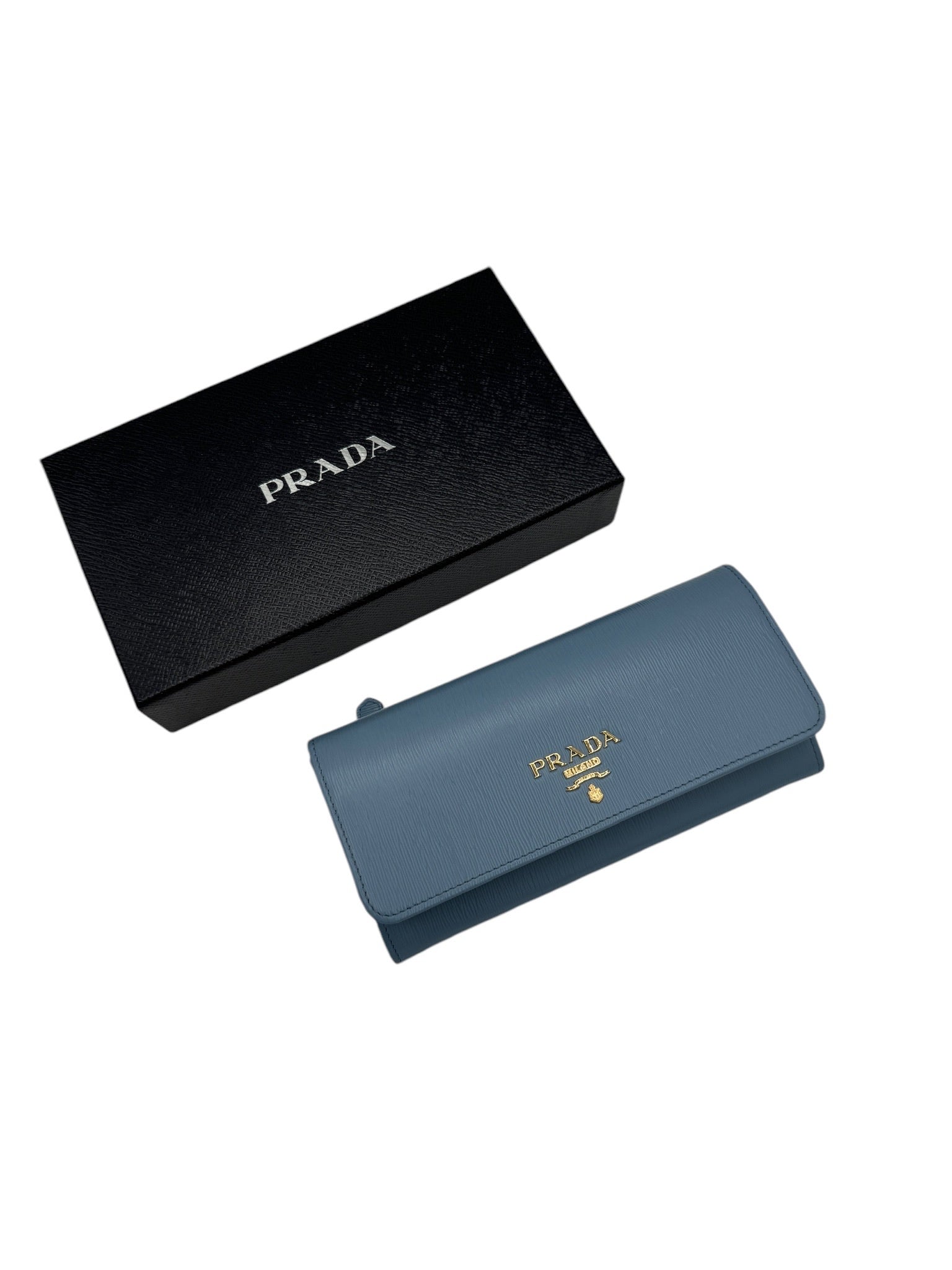 PRE-OWNED Baby Blue Saffiano Leather Long Wallet