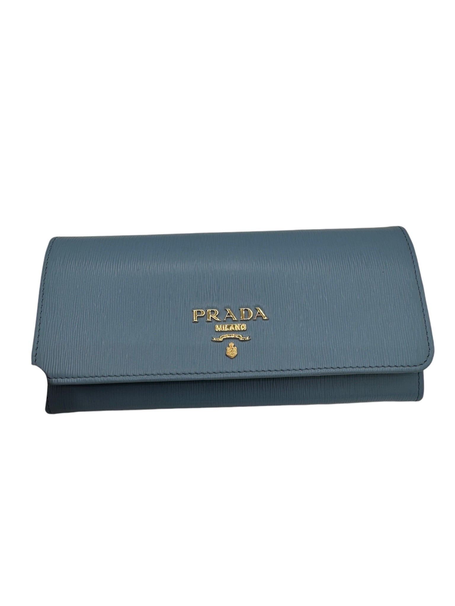 PRE-OWNED Baby Blue Saffiano Leather Long Wallet