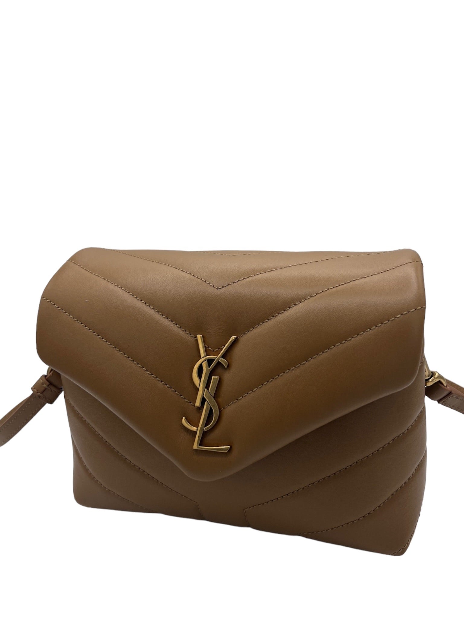 SAINT LAURENT- Calfskin Y Quilted Monogram Toy Loulou Satchel Brown