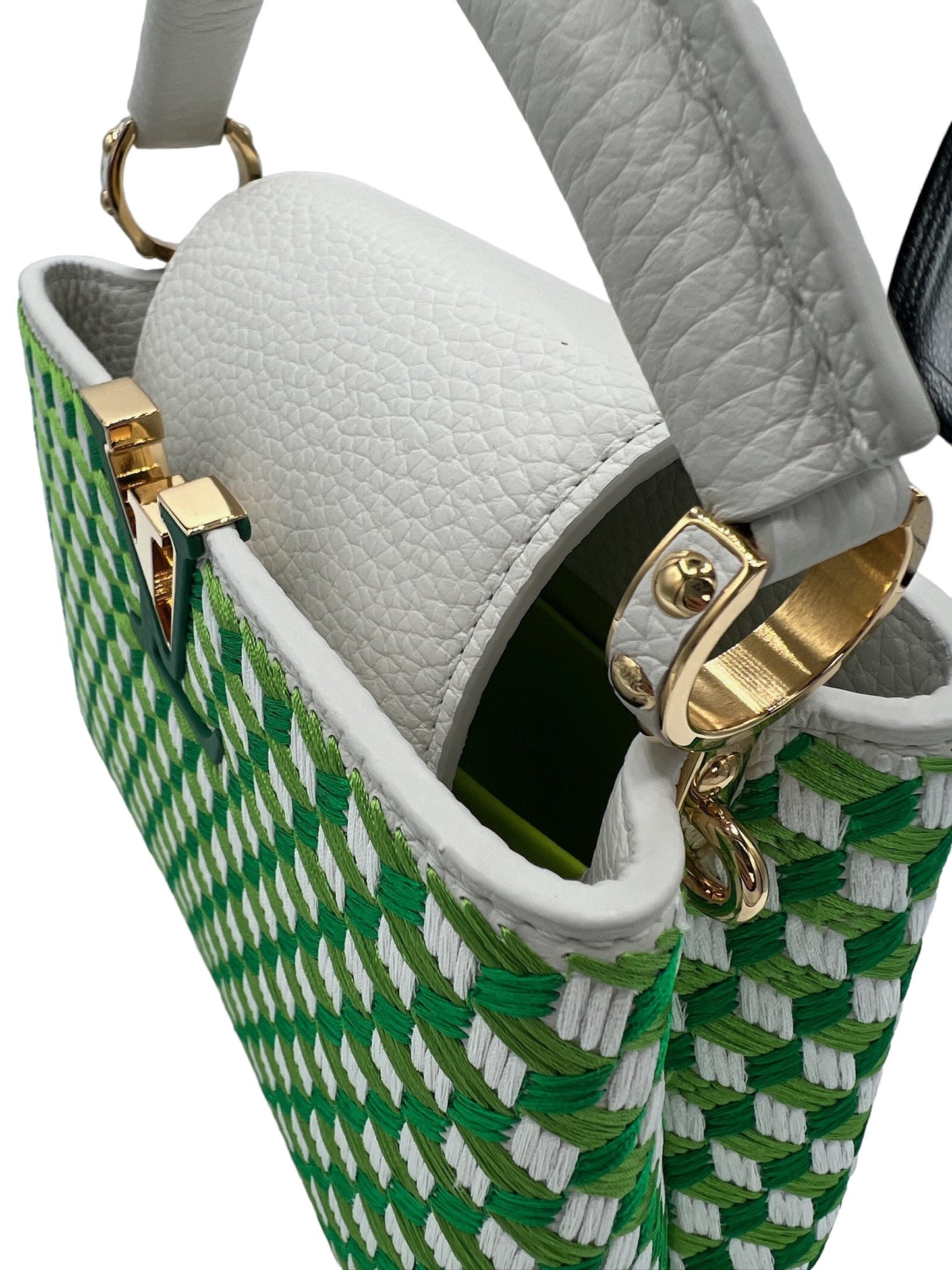 PRE-OWNED LV Blanc Vert Capucines Mini Capucines Handbag