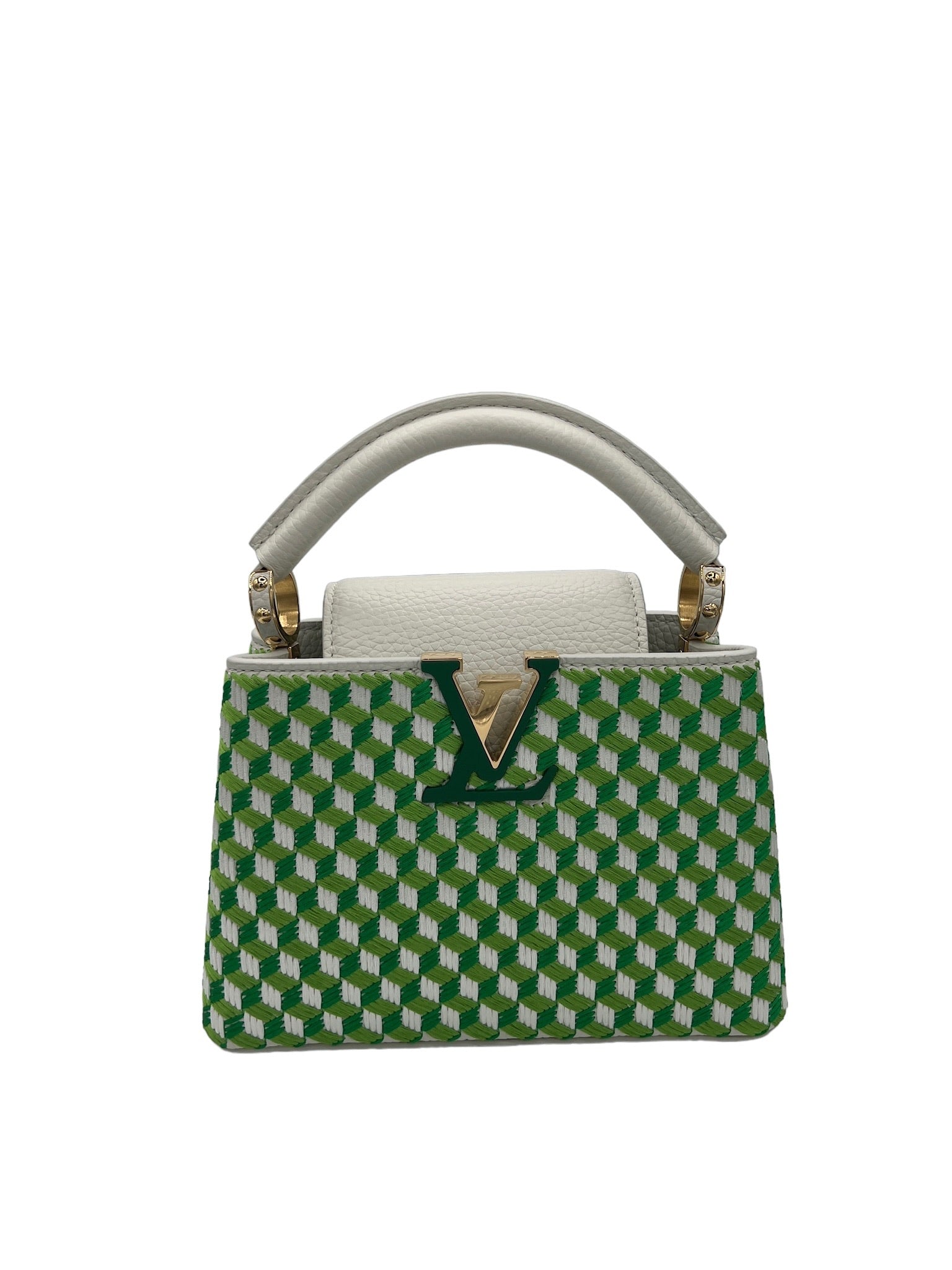 PRE-OWNED LV Blanc Vert Capucines Mini Capucines Handbag