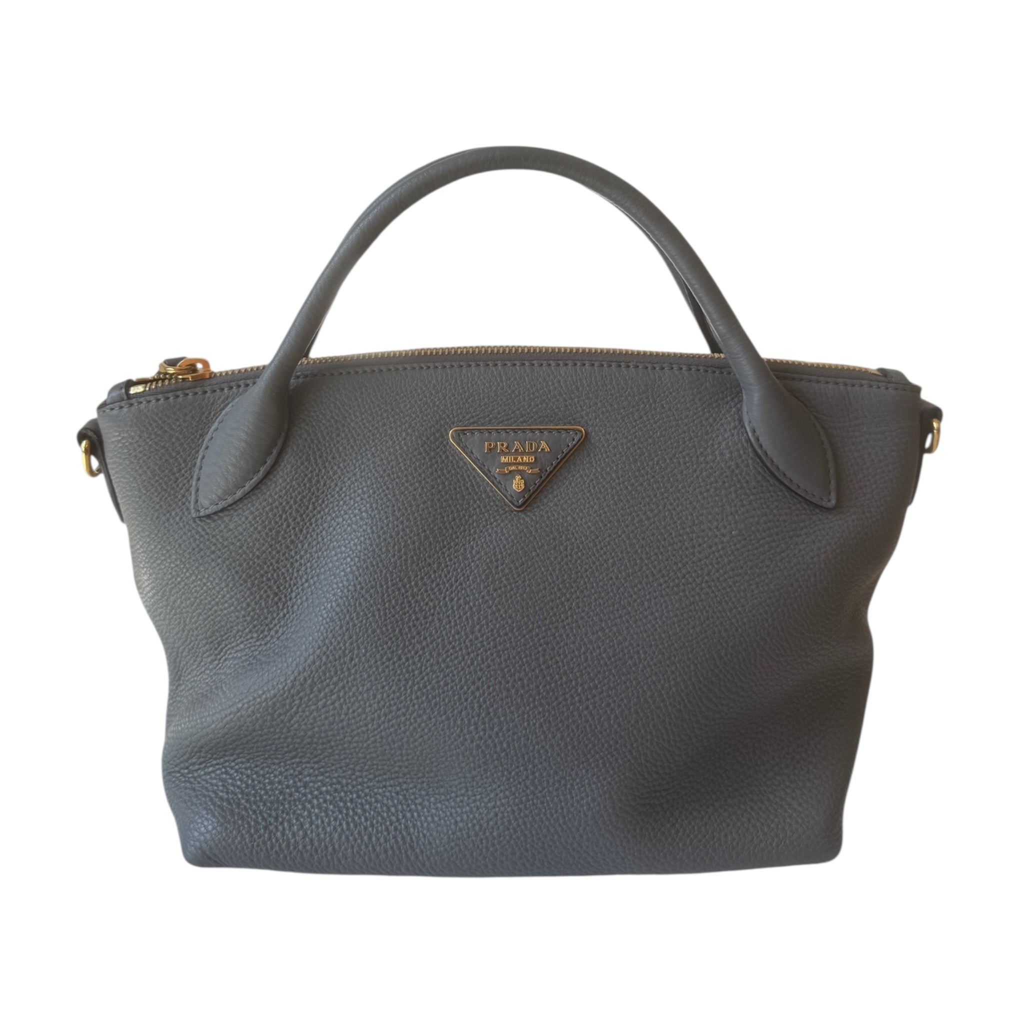PRE-OWNED Grained Grey Leather Vitello Handbag