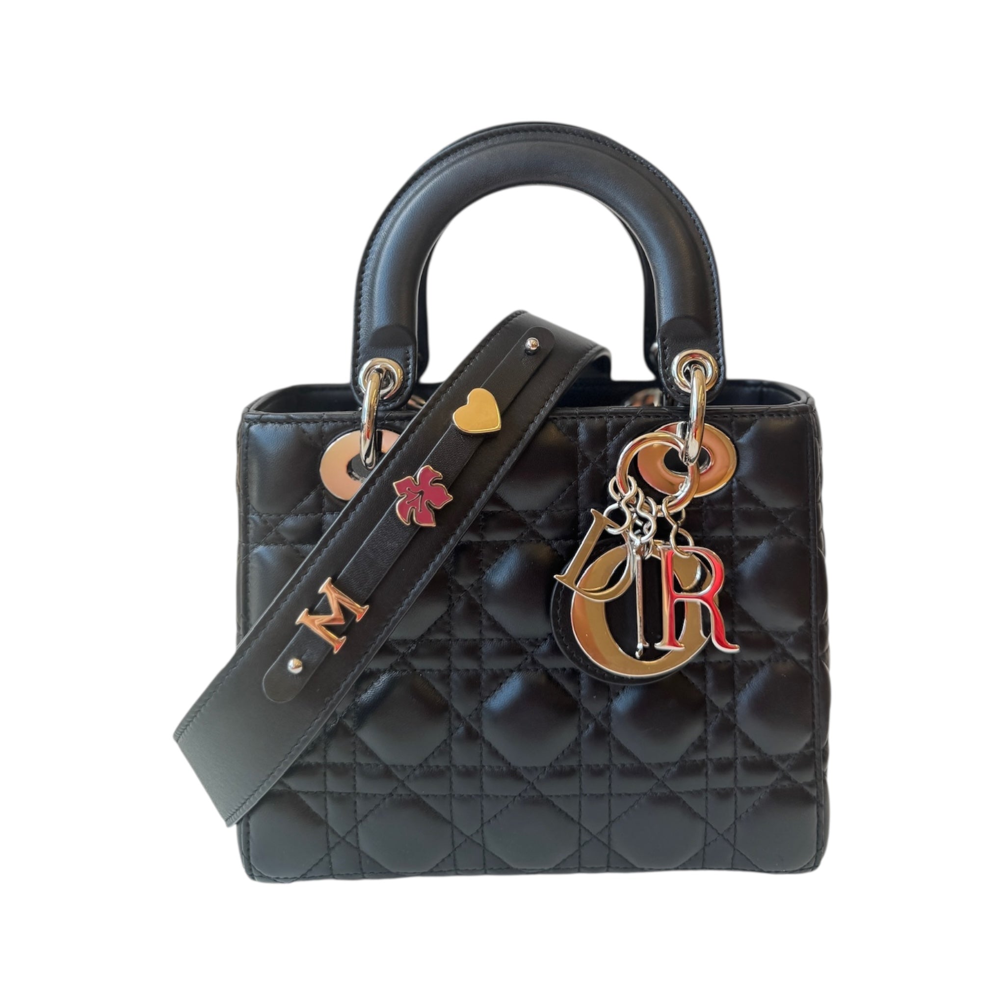 Bolso de hombro My Lady Dior Cannage acolchado y arrugado de charol USADO
