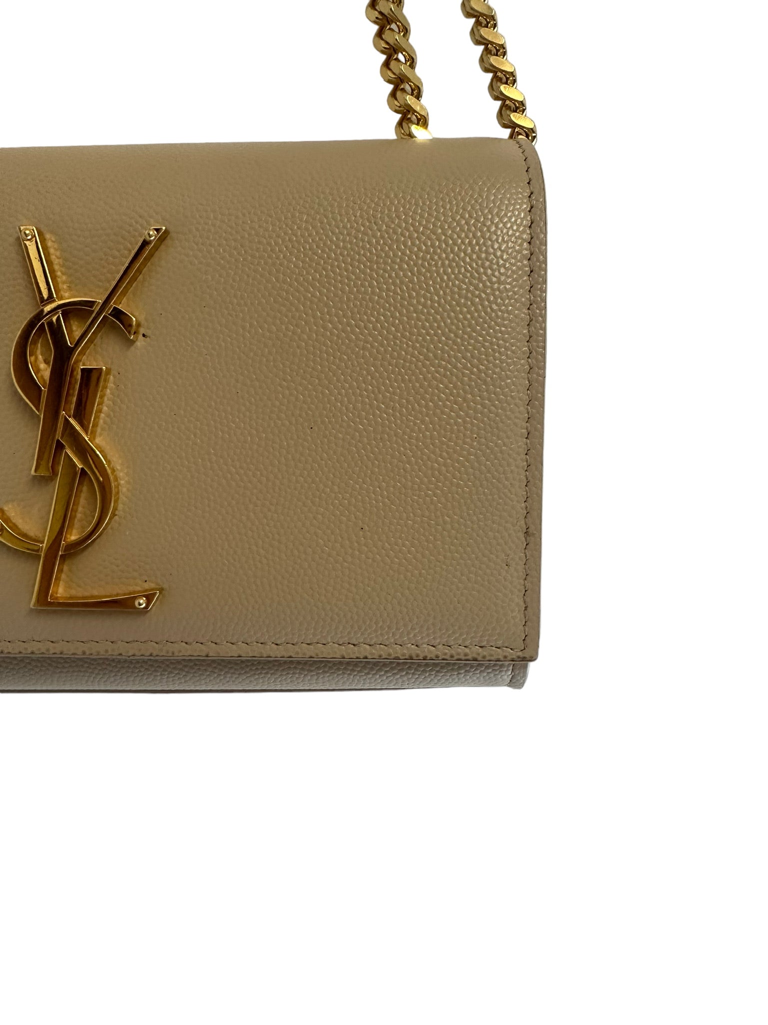 Saint Laurent Small Kate Chain Bag in Beige