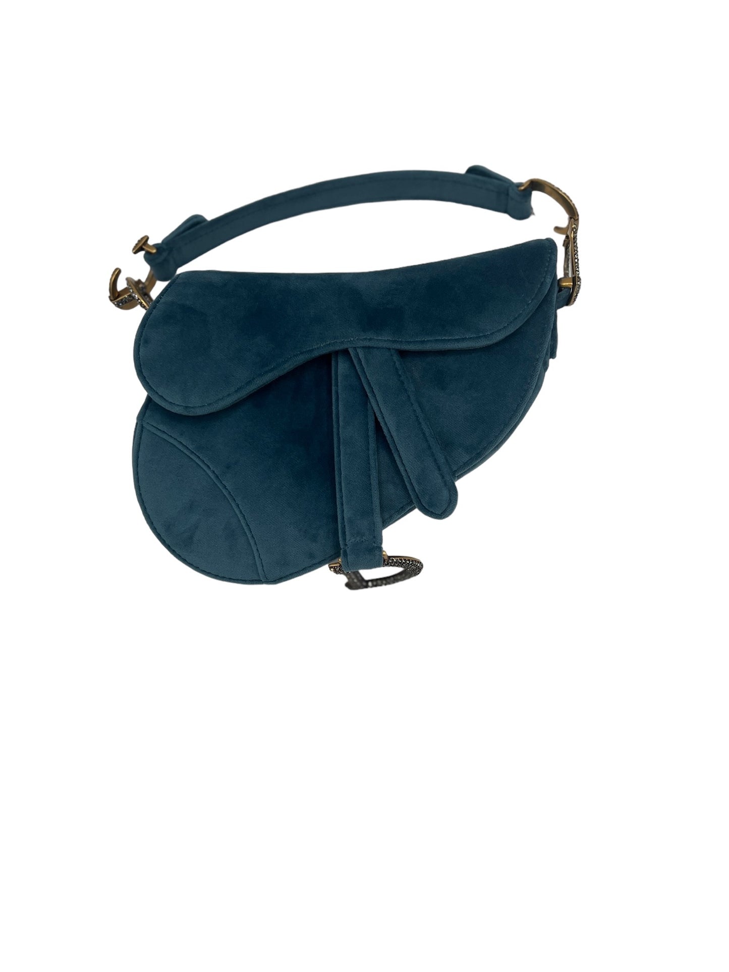 DIOR - Blue Velvet Crystals Saddle Shoulder Bag