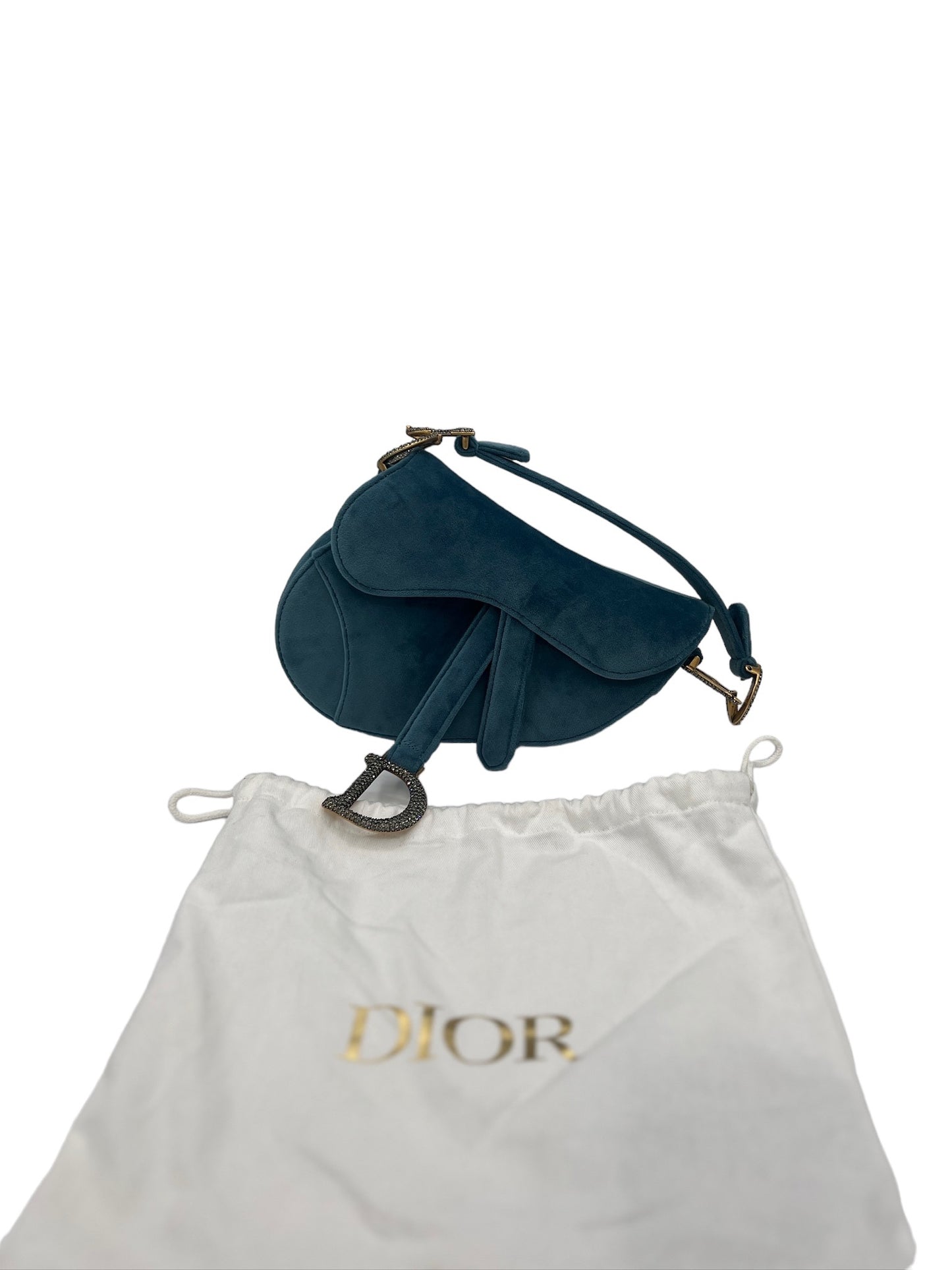 DIOR - Blue Velvet Crystals Saddle Shoulder Bag