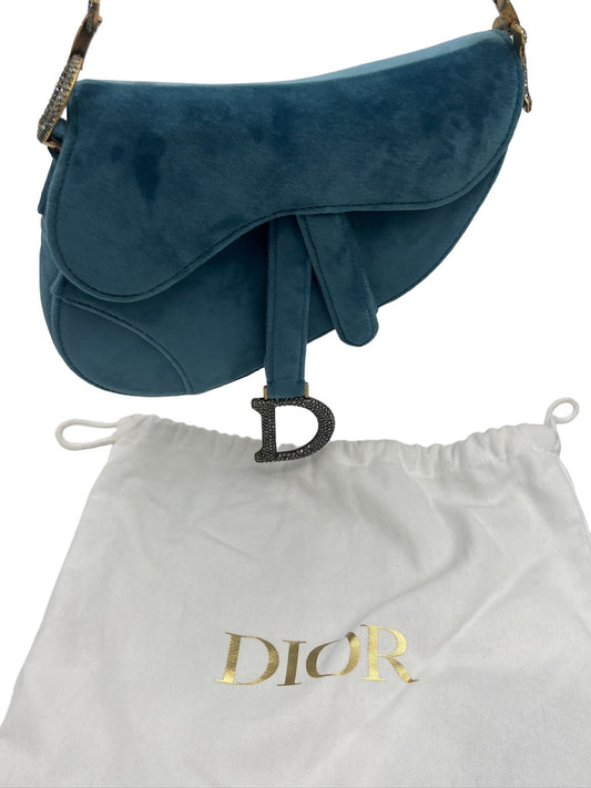 DIOR - Blue Velvet Crystals Saddle Shoulder Bag