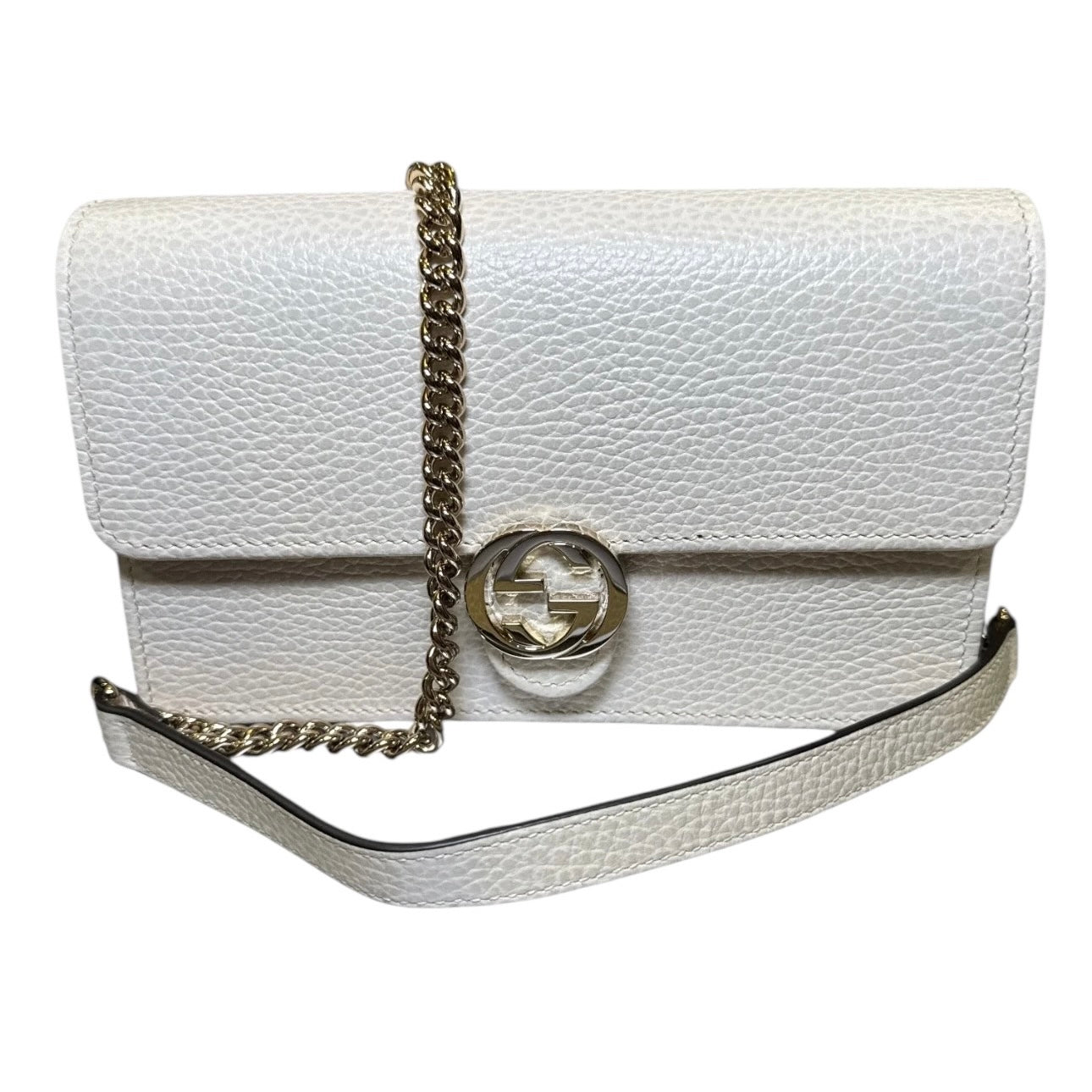 Cartera con G entrelazada en forma de dólar blanco GG de segunda mano, bolso cruzado con cadena