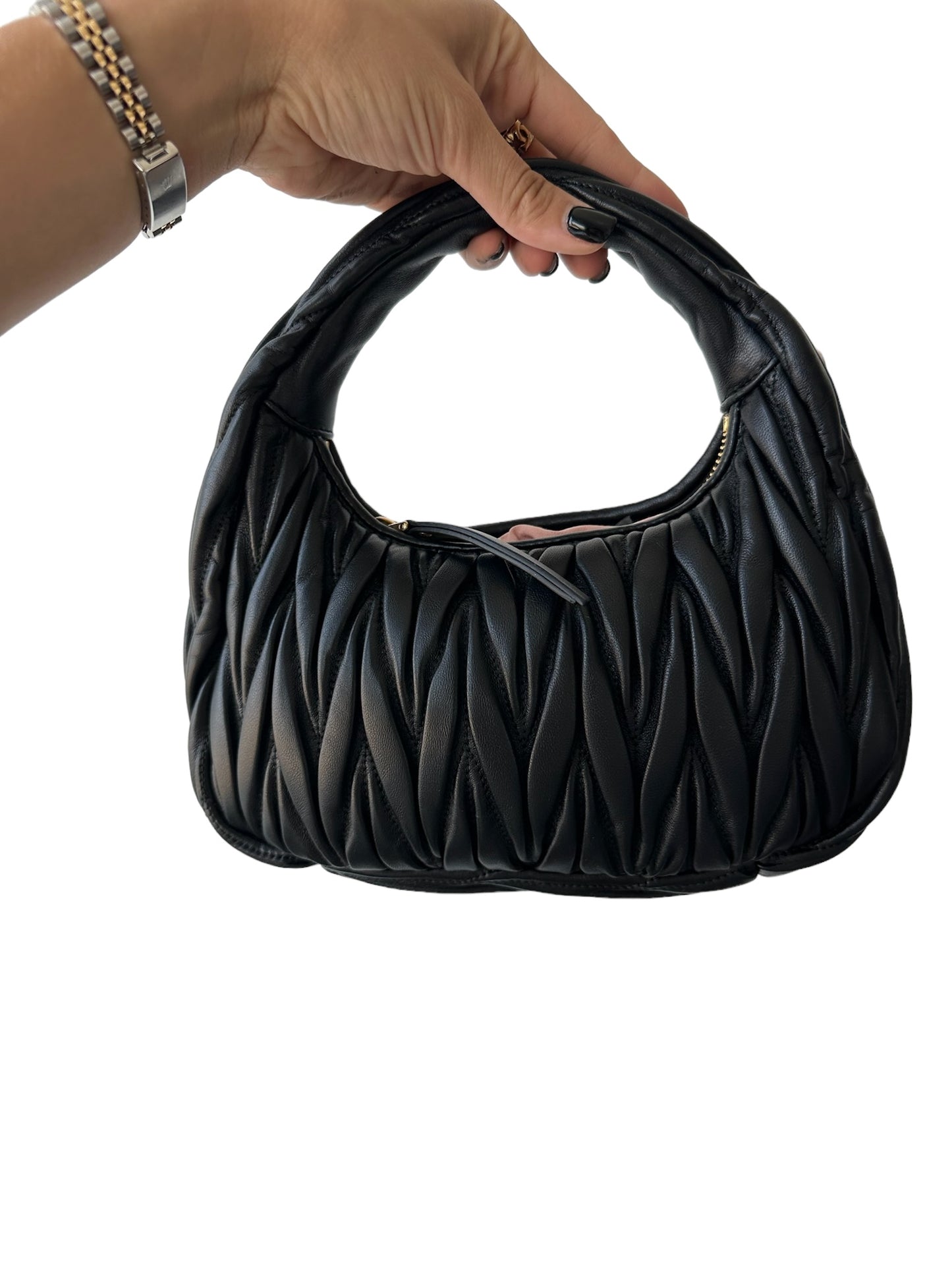 MIU MIU - Black Nappa Matelasse Wander Hobo