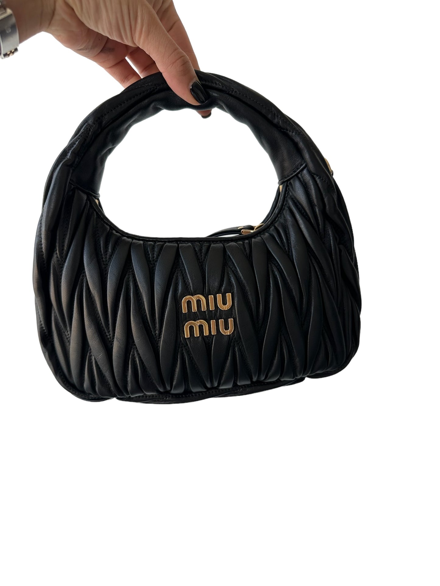 MIU MIU - Black Nappa Matelasse Wander Hobo