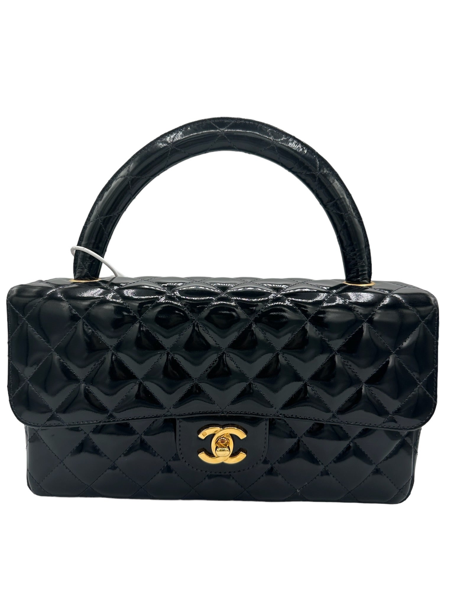 CHANEL - Bolso Kelly mediano de piel de charol negra