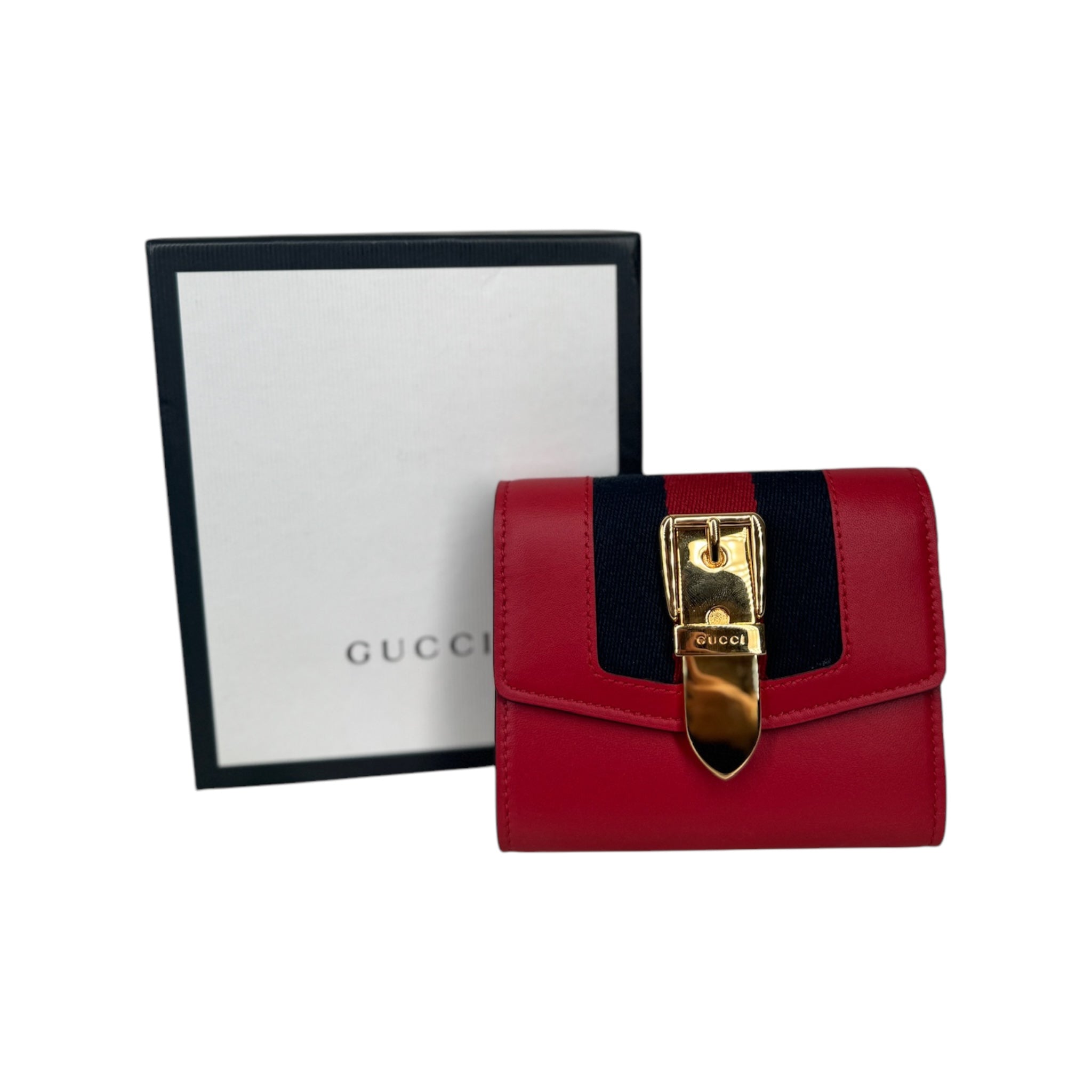 Cartera de piel de becerro roja GG Sylvie de segunda mano