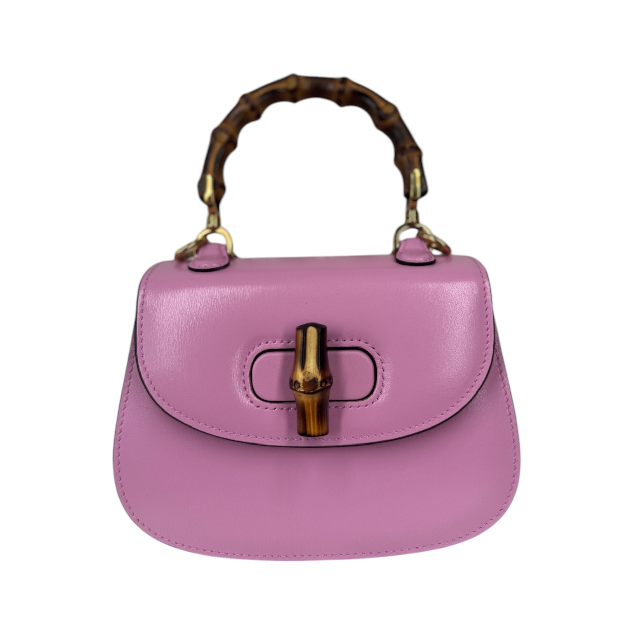 Bolso bandolera mini GG 1947 de bambú rosa de segunda mano