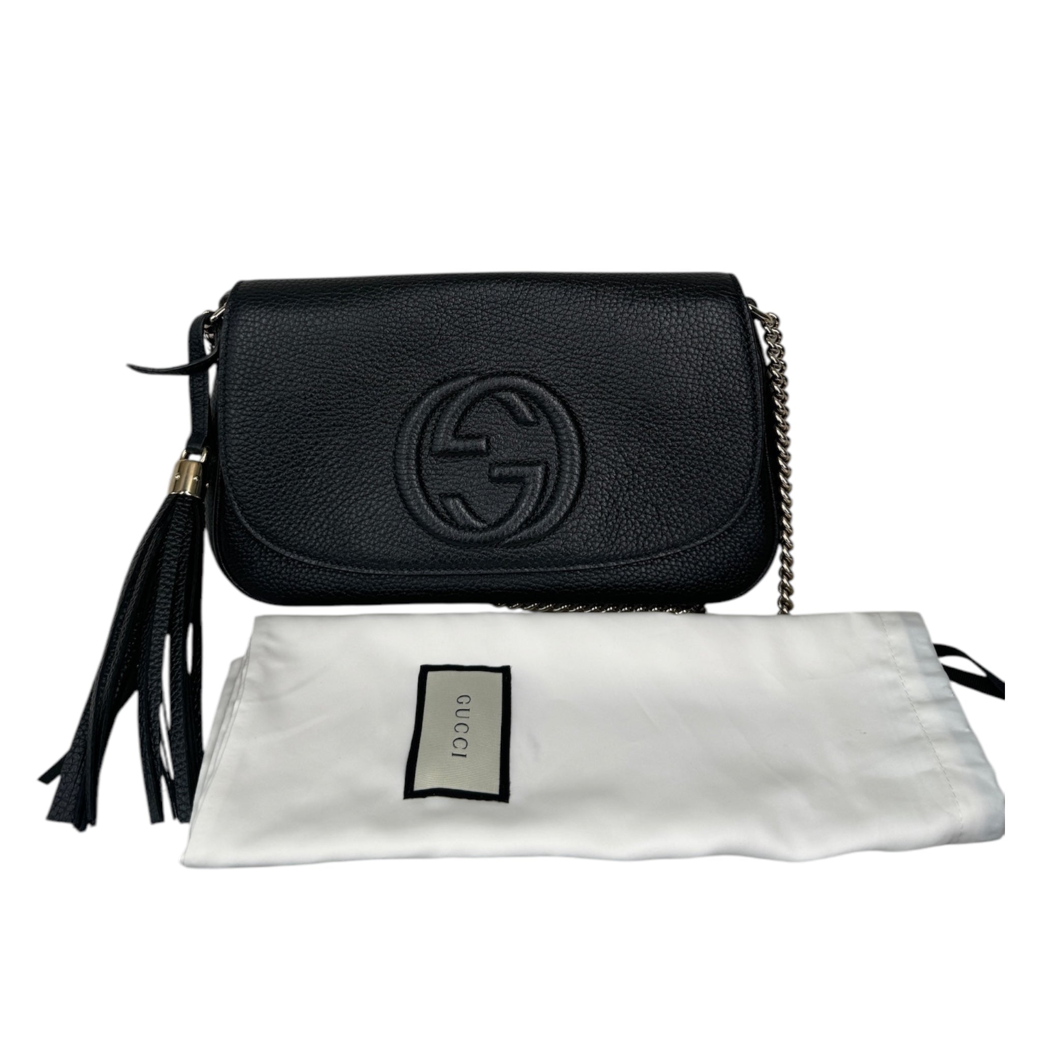 Bolso de hombro Soho con cadena de piel de becerro negra granulada GG USADO