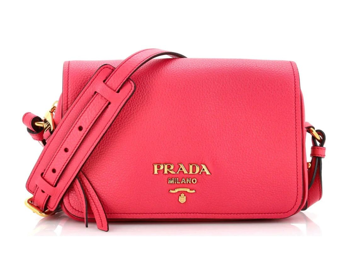 PRADA - Pink Flap Zip Crossbody Bag Vitello Phenix Small