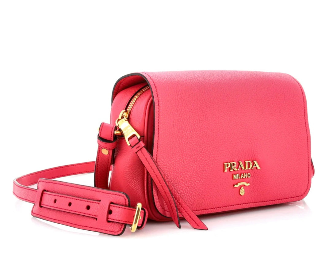 PRADA - Pink Flap Zip Crossbody Bag Vitello Phenix Small