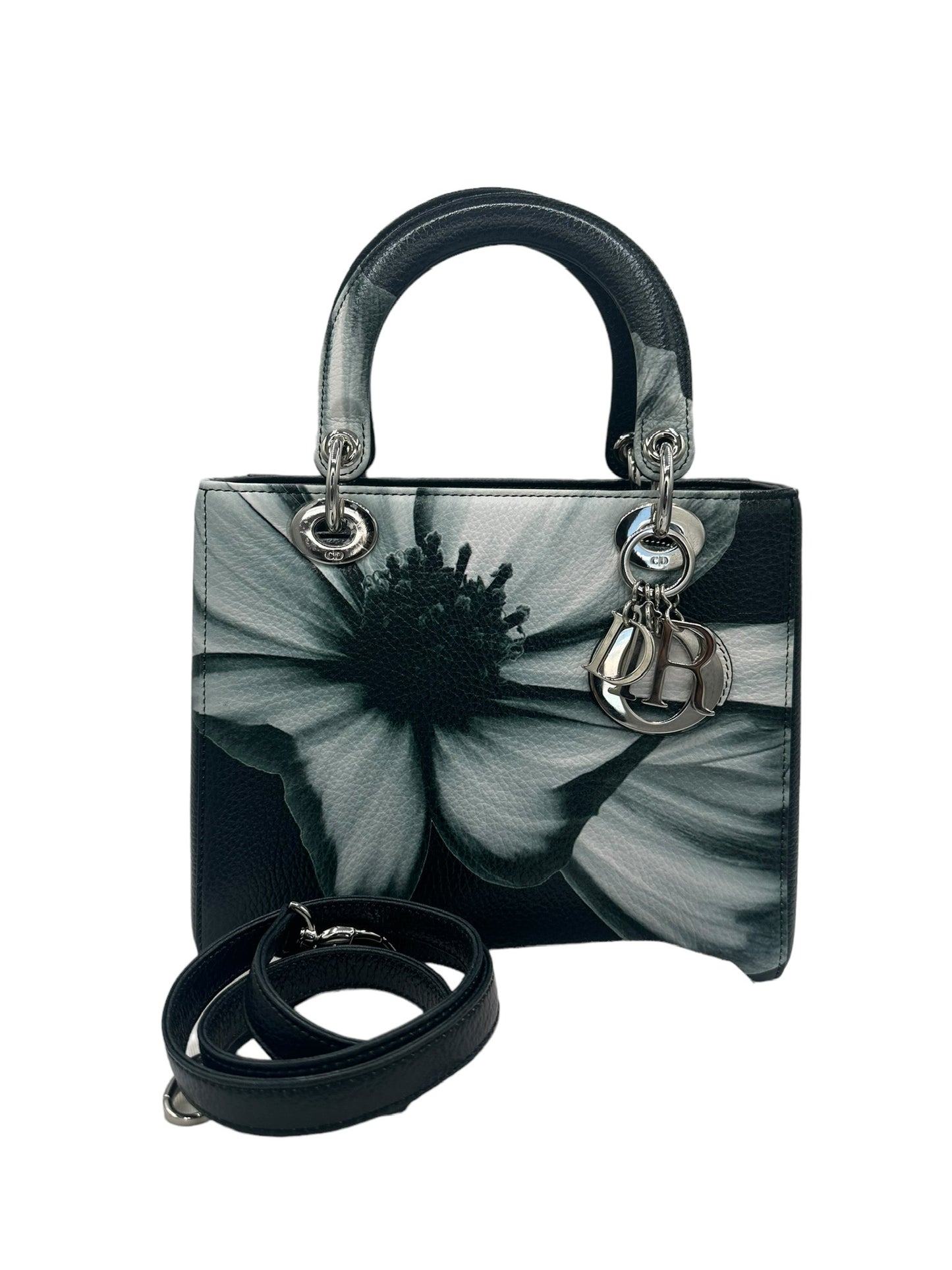 DIOR - Bolso mediano Lady Dior con estampado floral de piel de ciervo