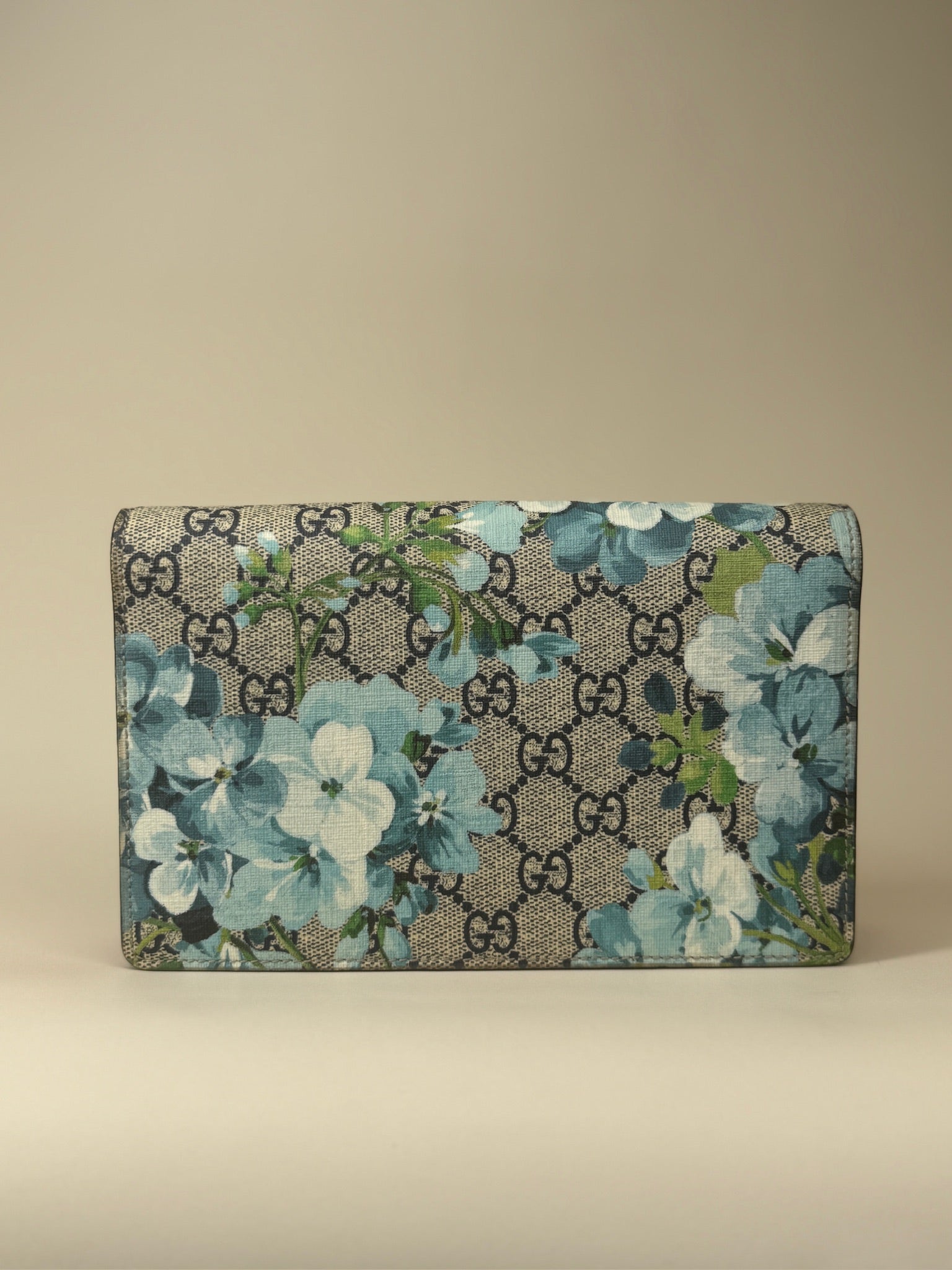 Cartera de cadena GG Supreme Monogram Blooms, bolso de hombro azul, USADO