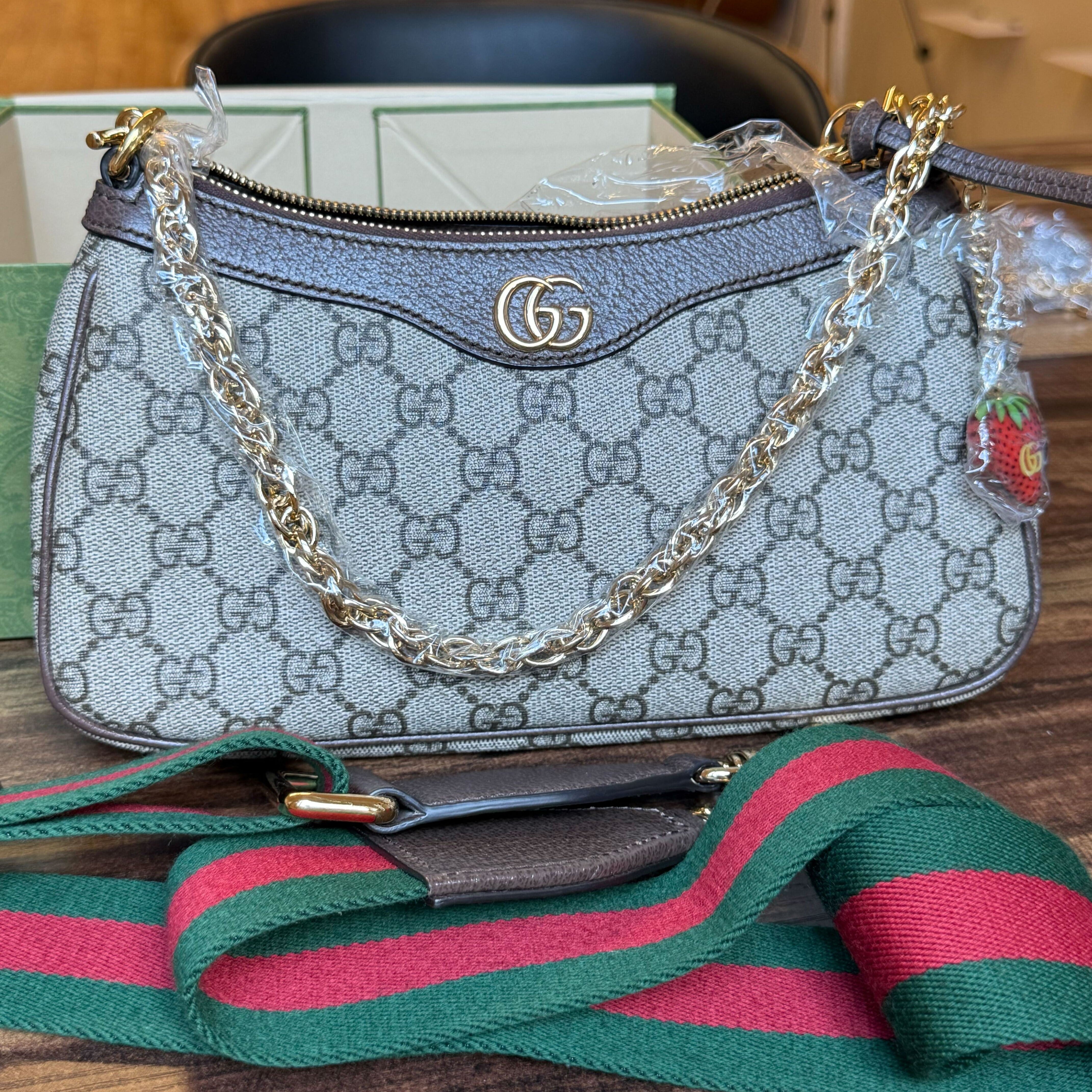PRE-OWNED Ophidia GG Coated Canvas Strawberry Shoulder Bag