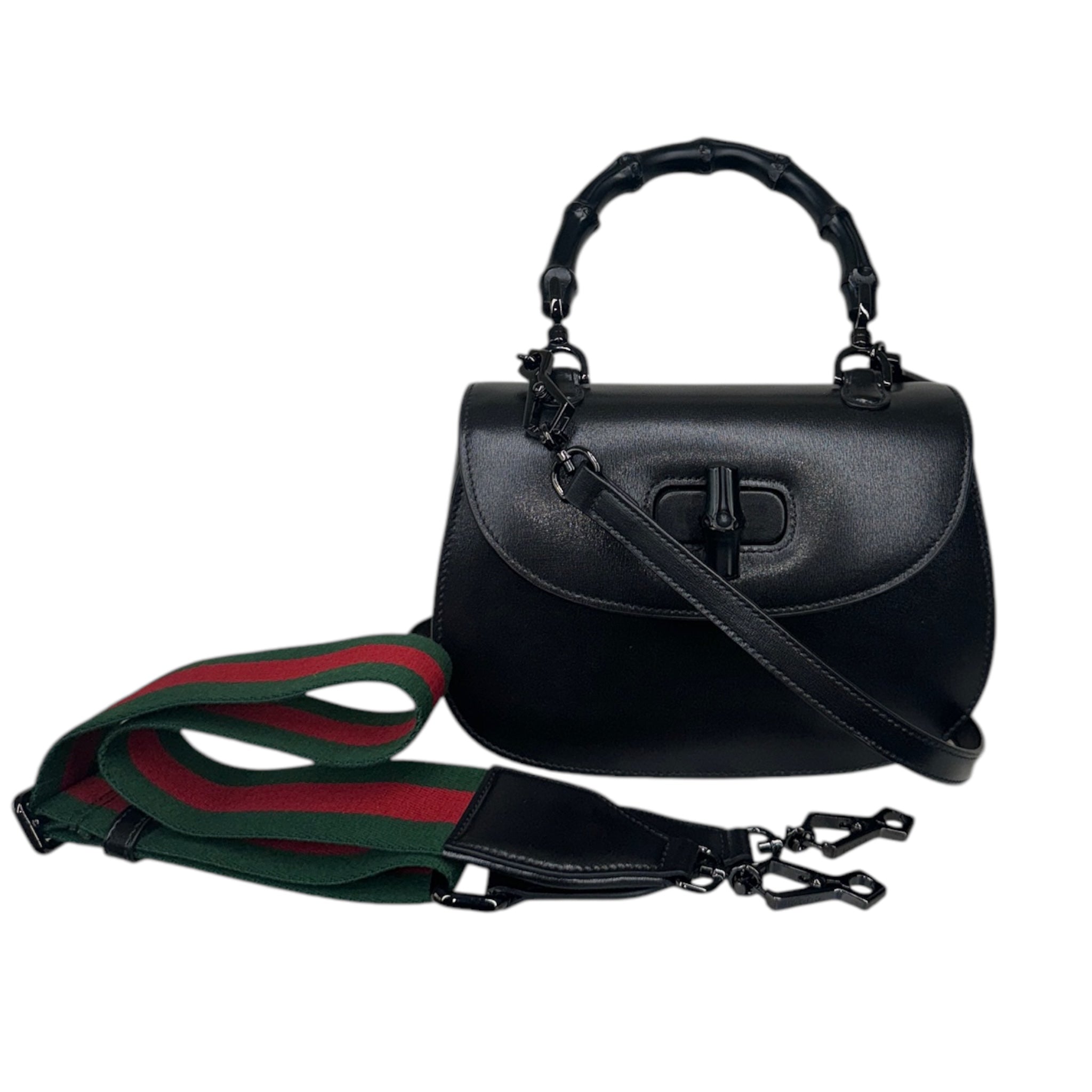 Bolso de hombro GG 1947 Bamboo de piel de becerro totalmente negra, USADO