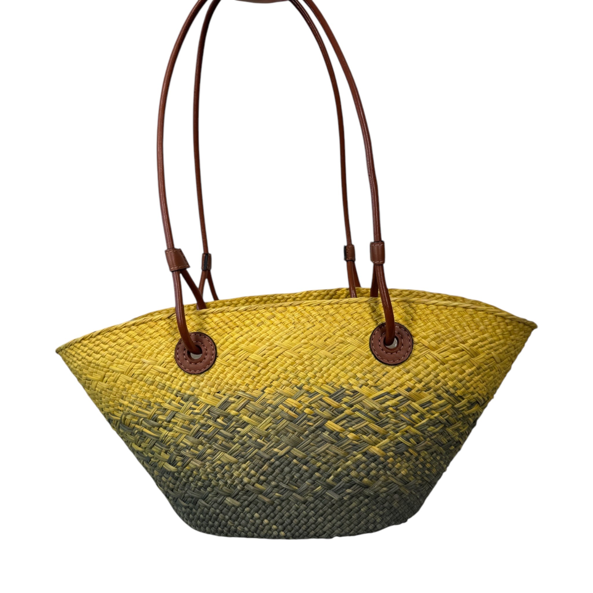 PRE-OWNED Raffia Anagram Multicolor Basket Shoulder Bag