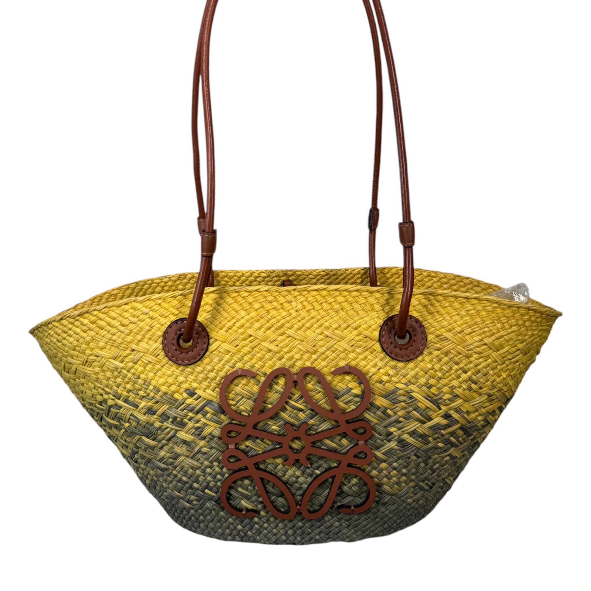 PRE-OWNED Raffia Anagram Multicolor Basket Shoulder Bag