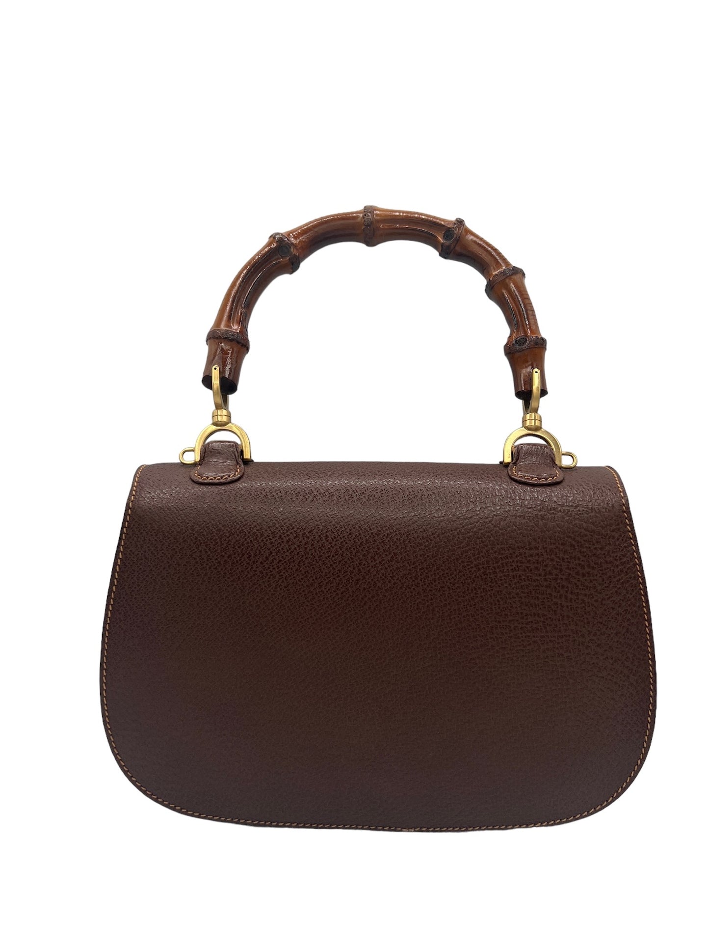 GUCCI - Dark Brown Leather Bamboo Classic Handbag