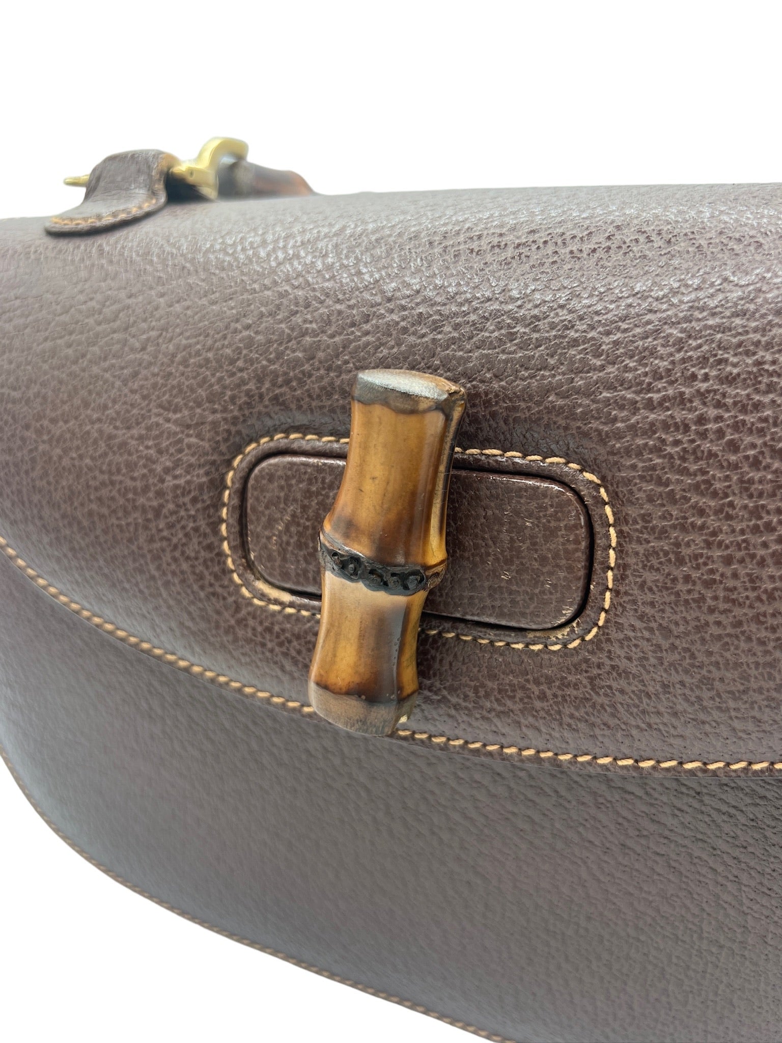 GUCCI - Bolso de mano clásico de piel de bambú en marrón oscuro