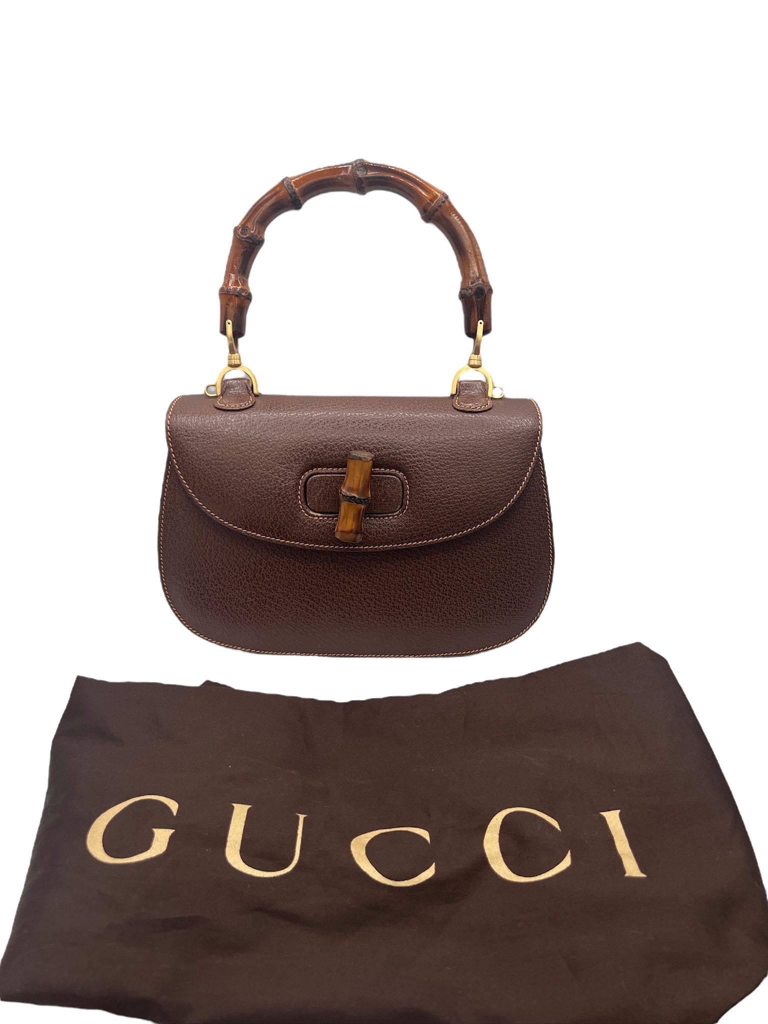 GUCCI - Bolso de mano clásico de piel de bambú en marrón oscuro