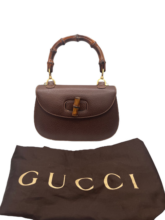 GUCCI - Dark Brown Leather Bamboo Classic Handbag