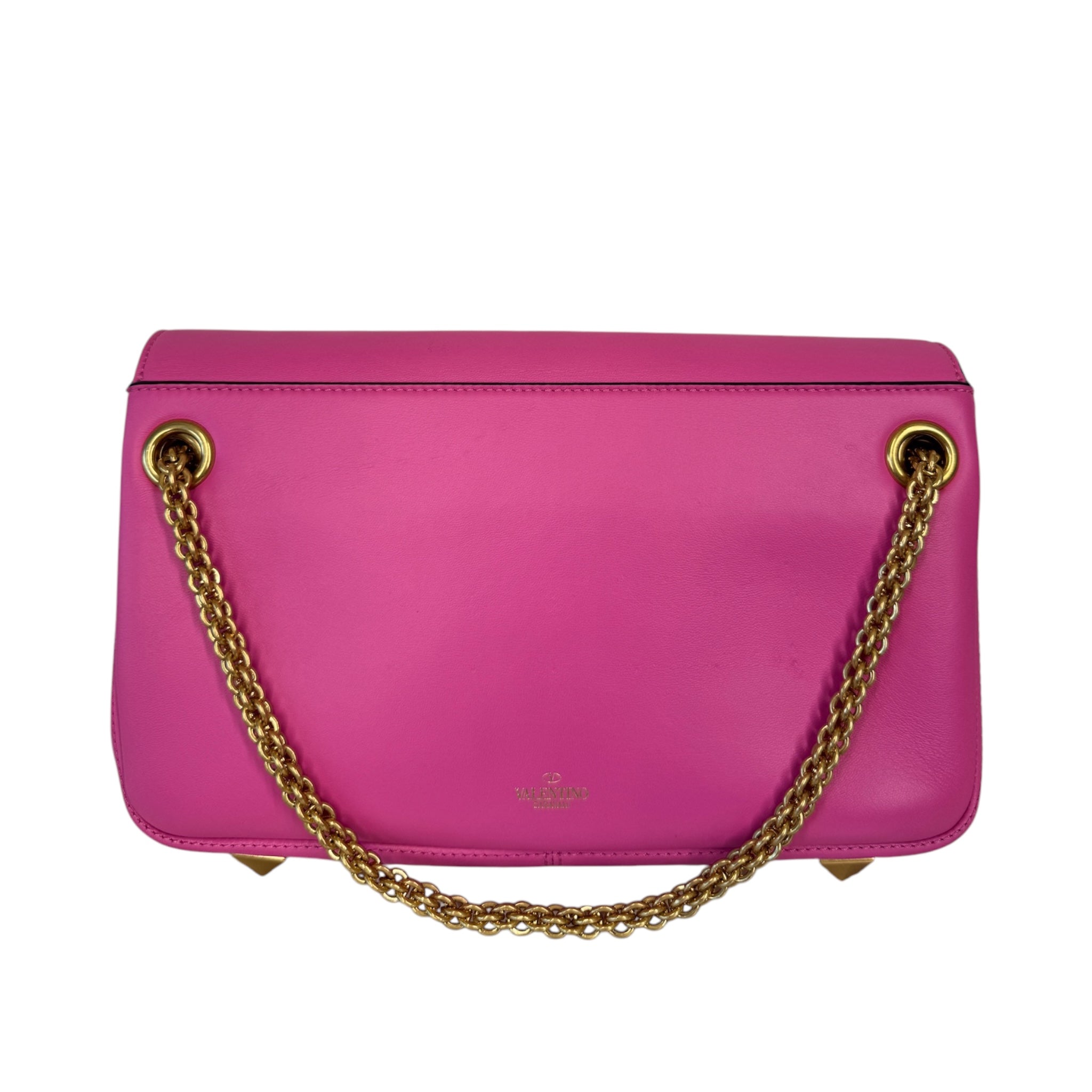 PRE-OWNED Studded V Logo Barbie Pink Shoulder Bag