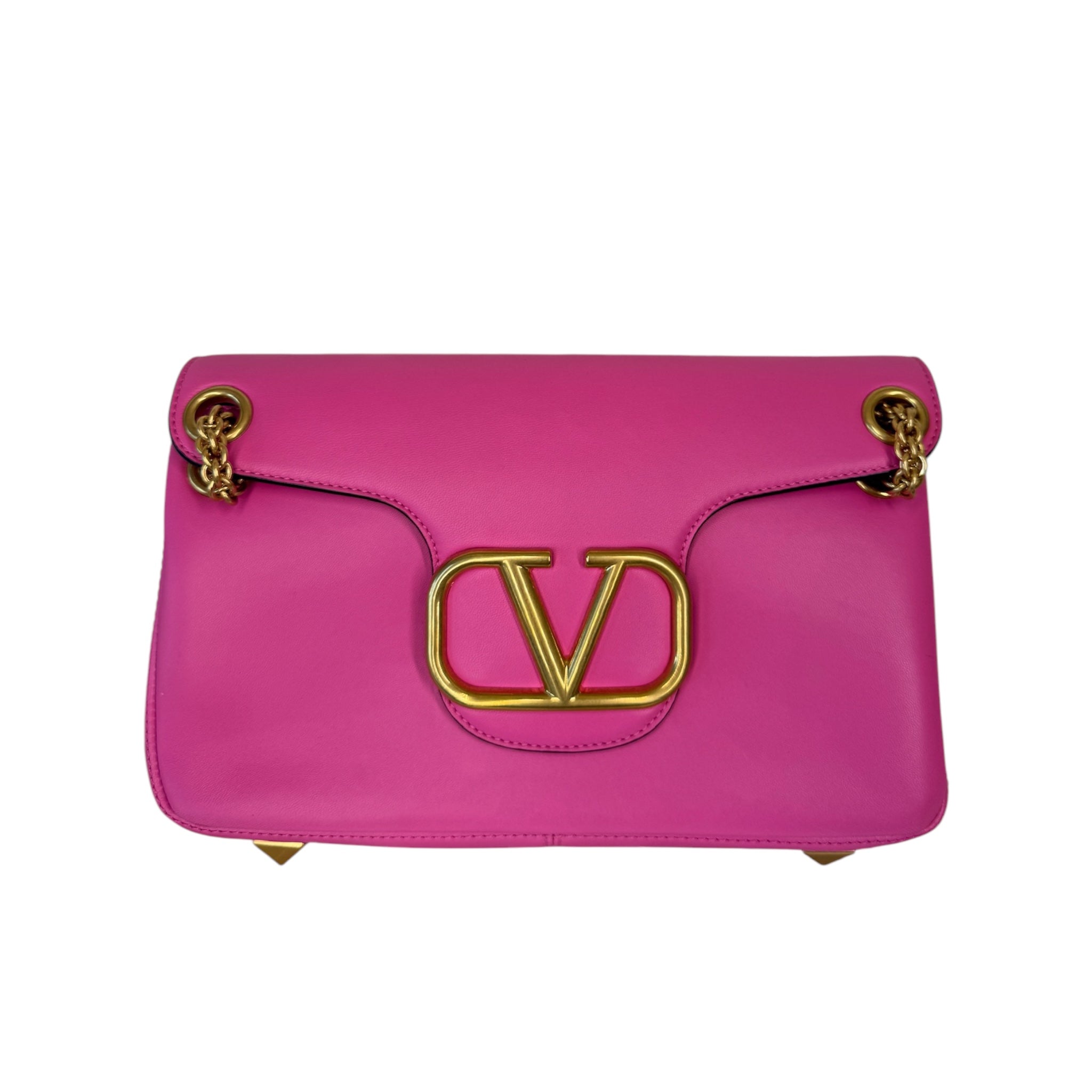 PRE-OWNED Studded V Logo Barbie Pink Shoulder Bag