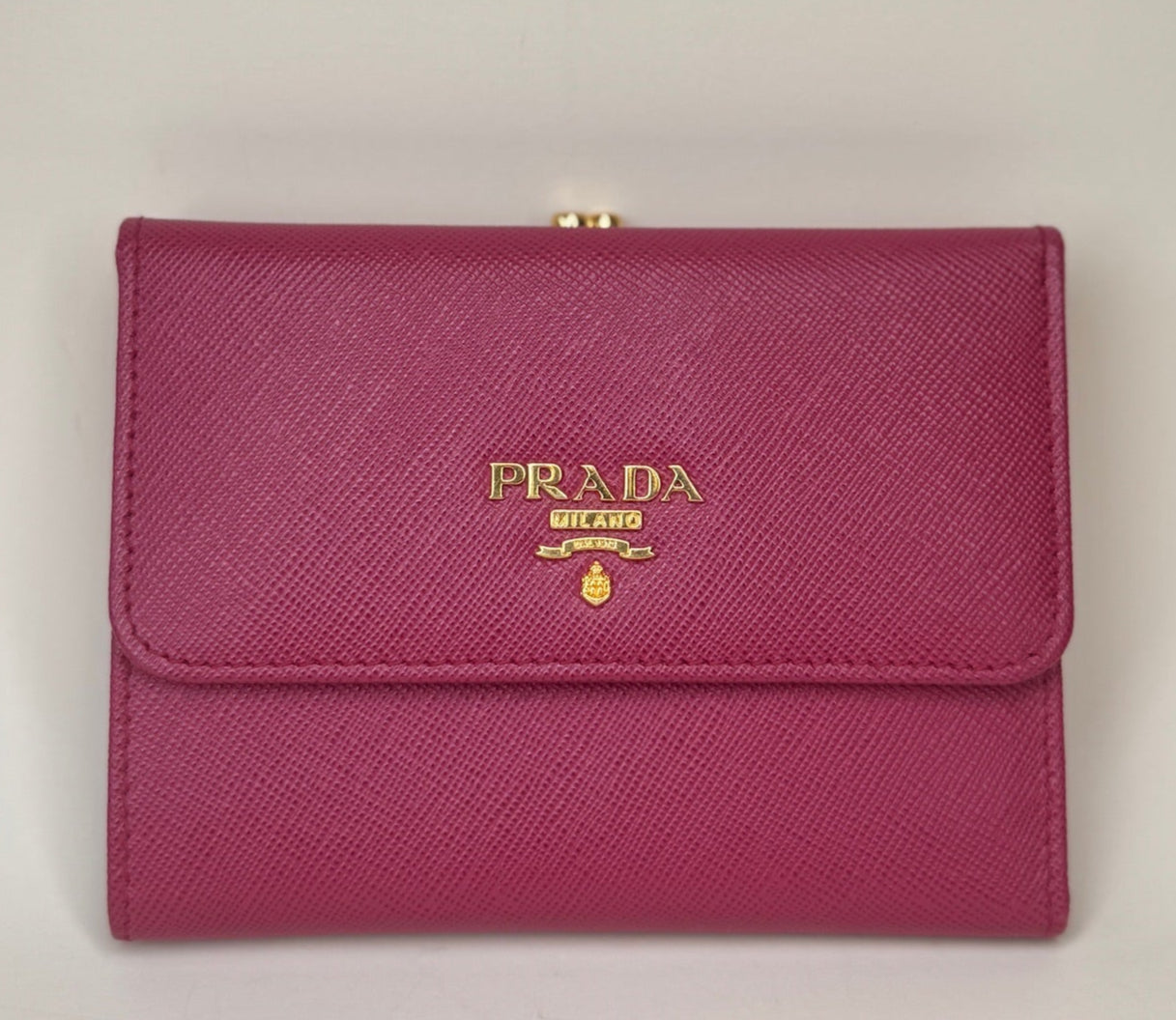 PRE-OWNED Saffiano Compact Kiss Lock Wallet Peonia