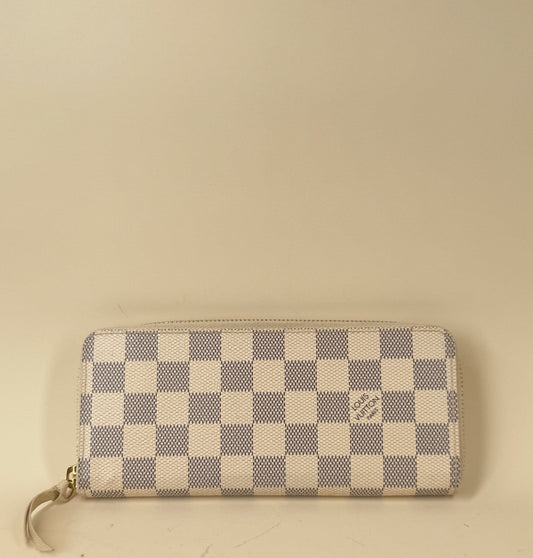 PRE-OWNED LV Azur Ebene Canvas Clemence Wallet