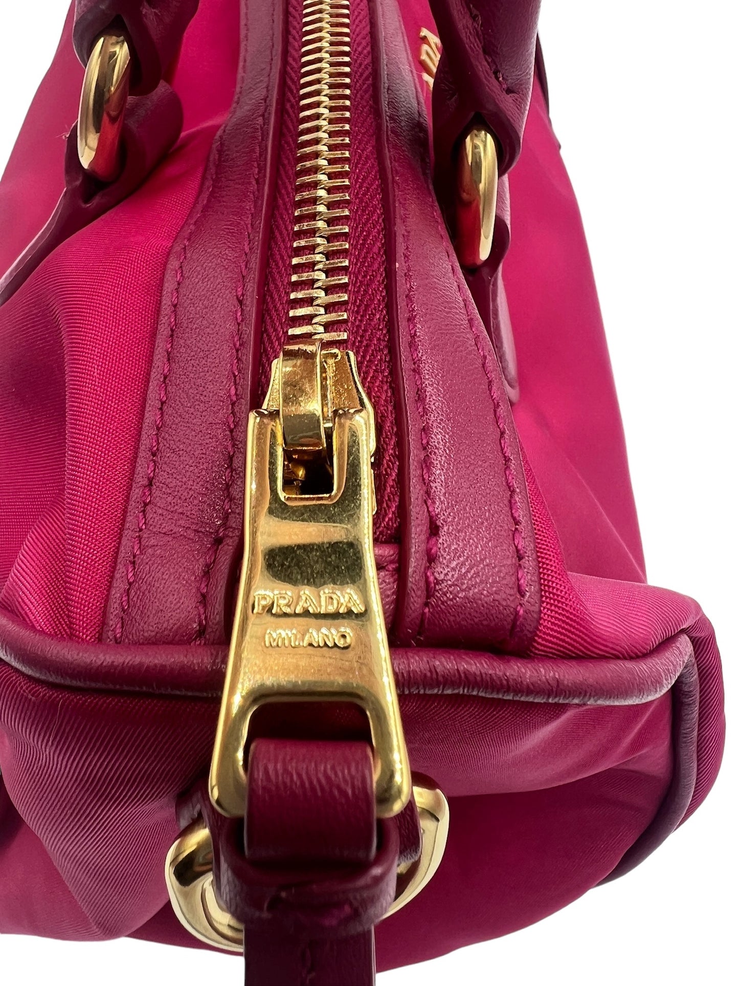 PRADA - Pink Nylon Leather Handbag