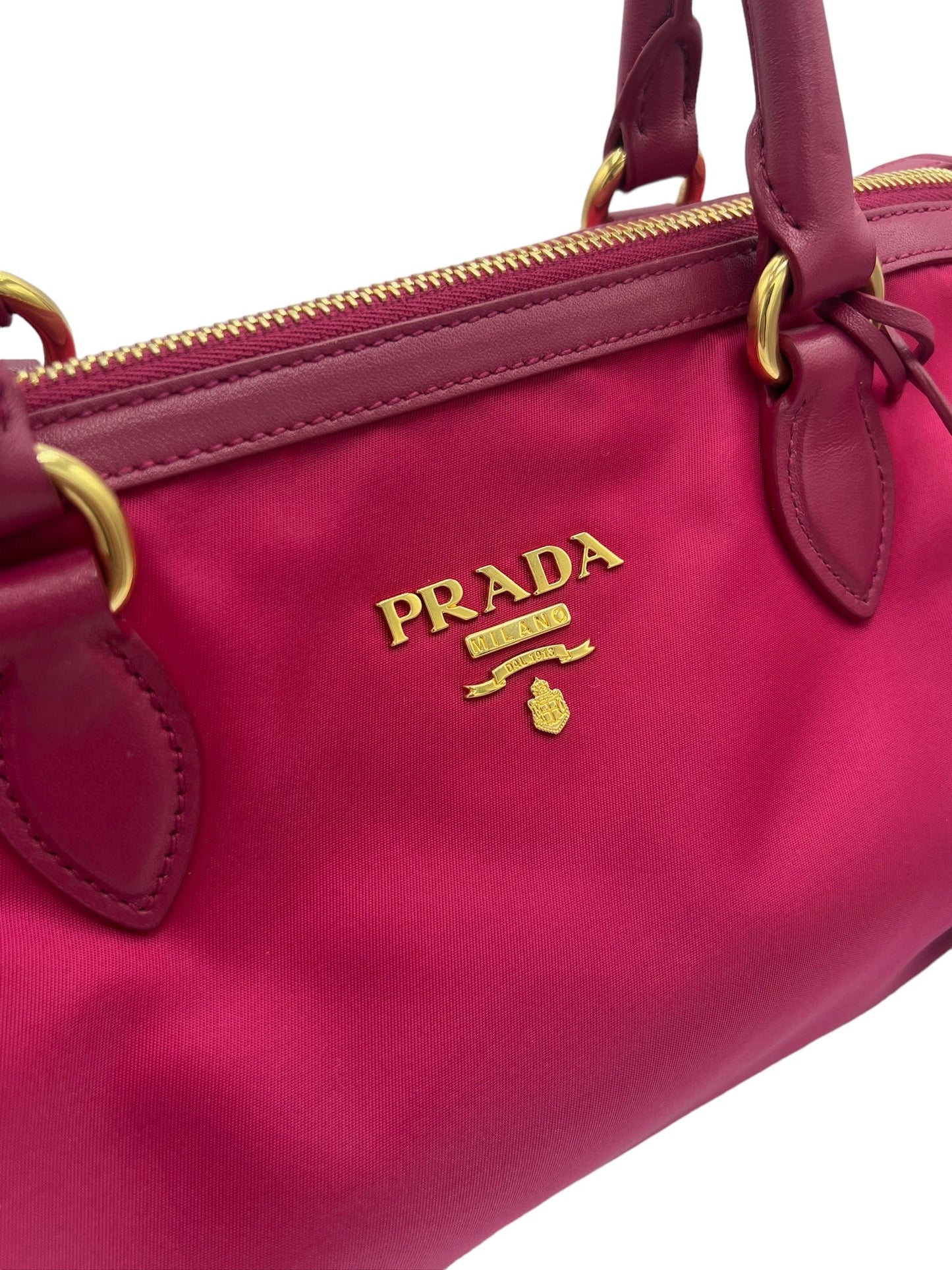 PRADA - Pink Nylon Leather Handbag