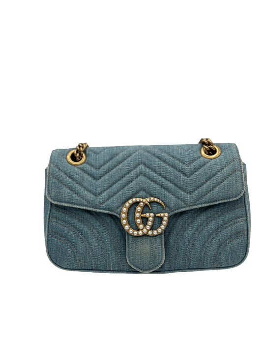 GUCCI - GG Marmont Light Blue Denim Shoulder Bag