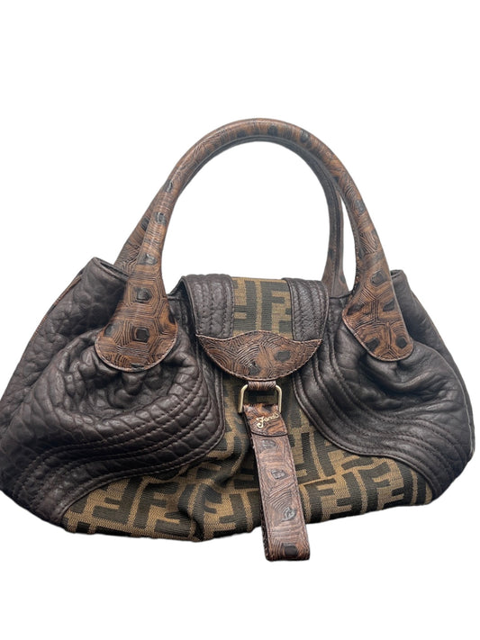 FENDI - Tortoise Spy Bag Zucca Canvas Shoulder Bag