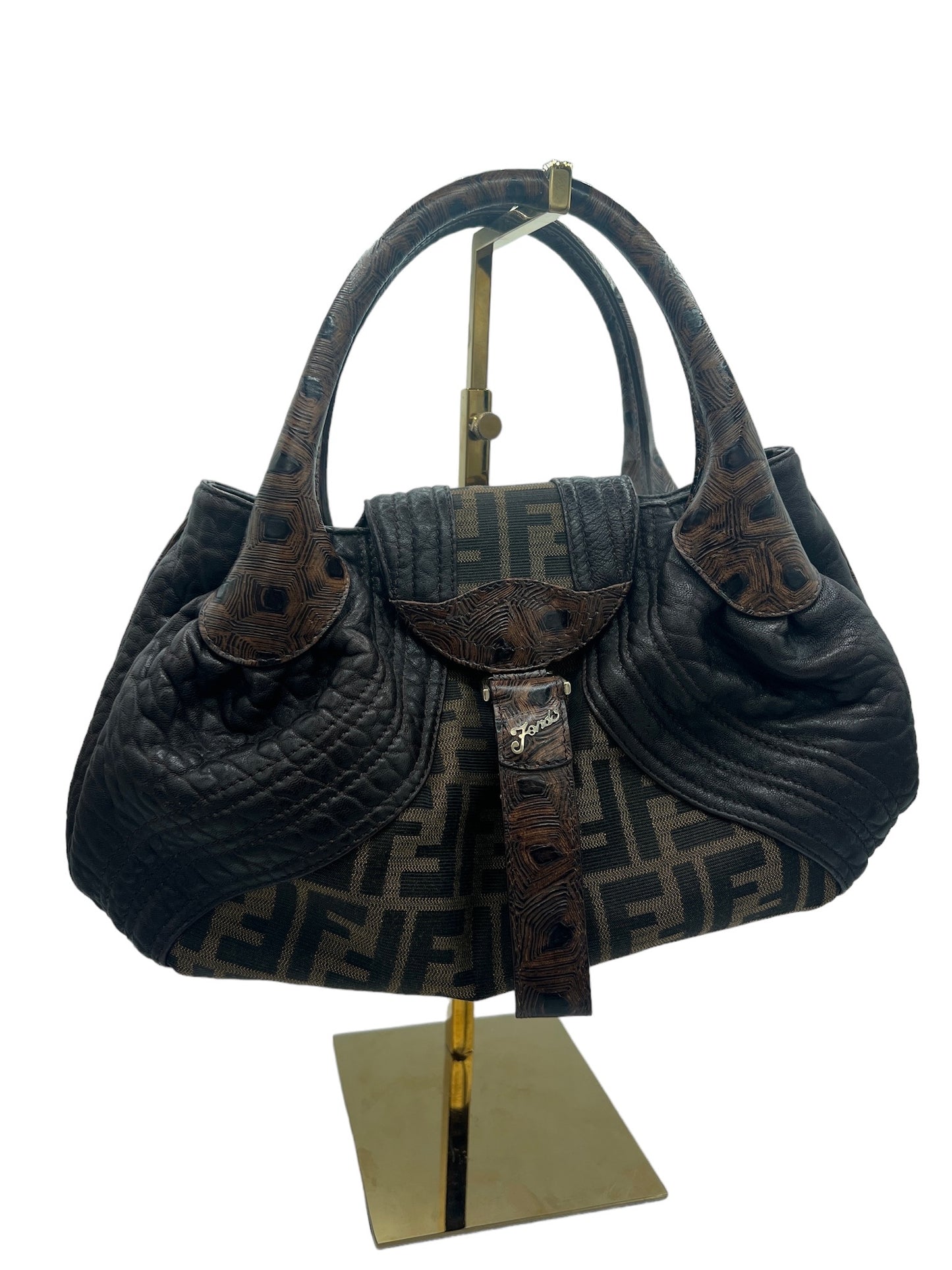 FENDI - Tortoise Spy Bag Zucca Canvas Shoulder Bag