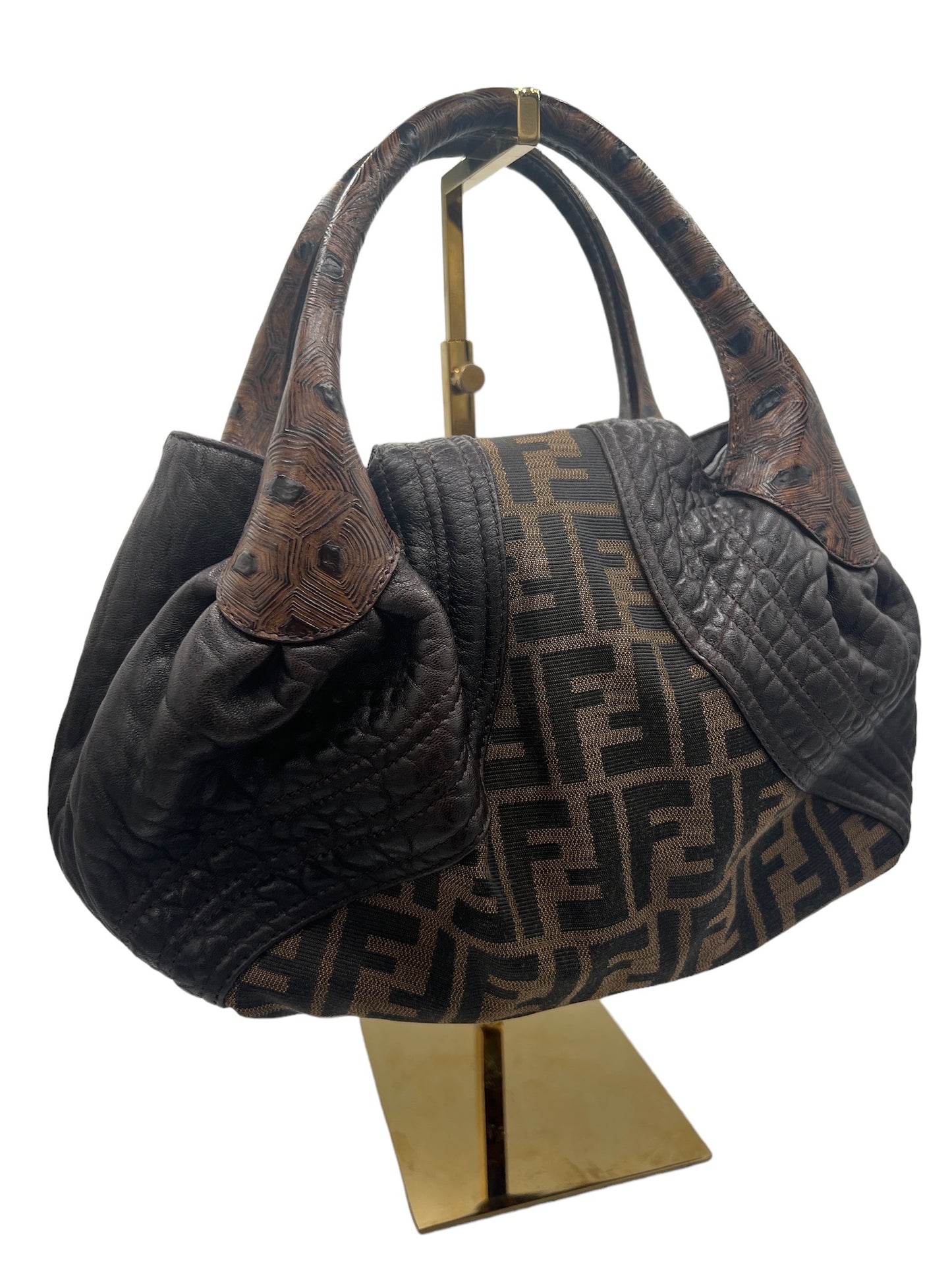 FENDI - Tortoise Spy Bag Zucca Canvas Shoulder Bag