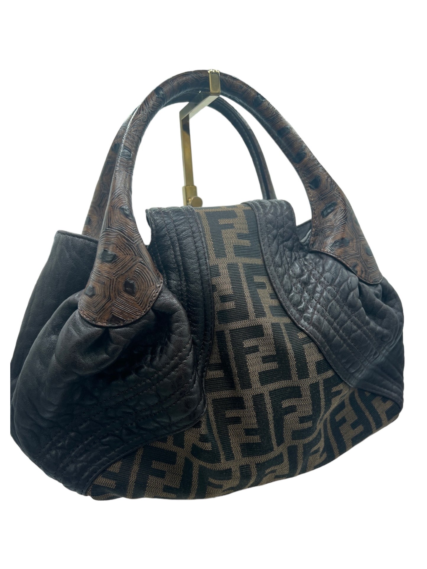 FENDI - Tortoise Spy Bag Zucca Canvas Shoulder Bag