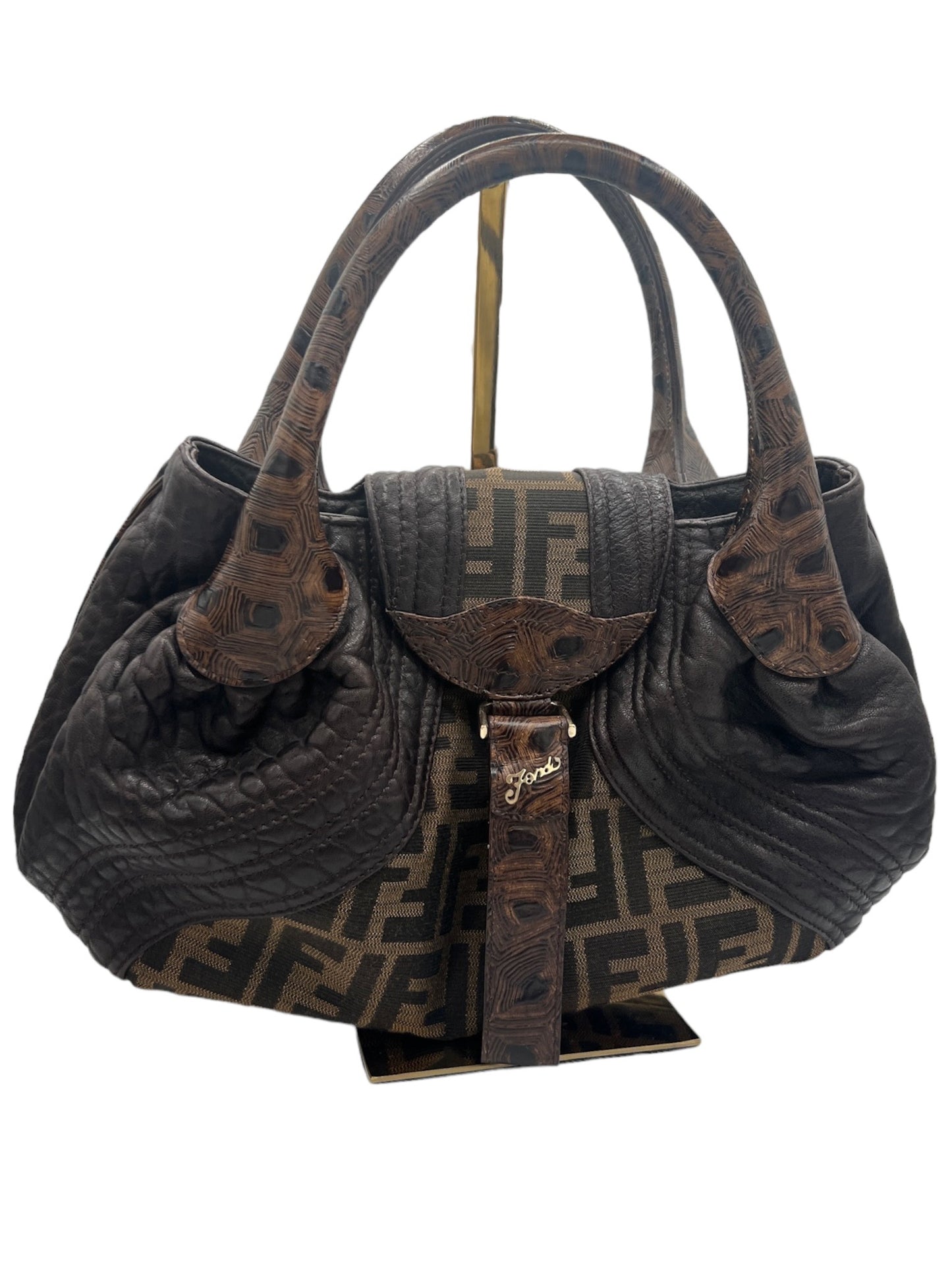 FENDI - Tortoise Spy Bag Zucca Canvas Shoulder Bag