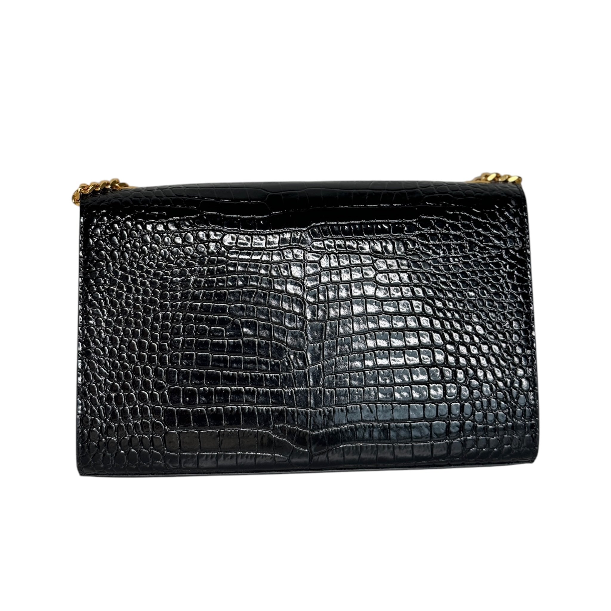 PRE-OWNED YSL Black Crocodrile Embossed Kate Tassel Shoulder Bag