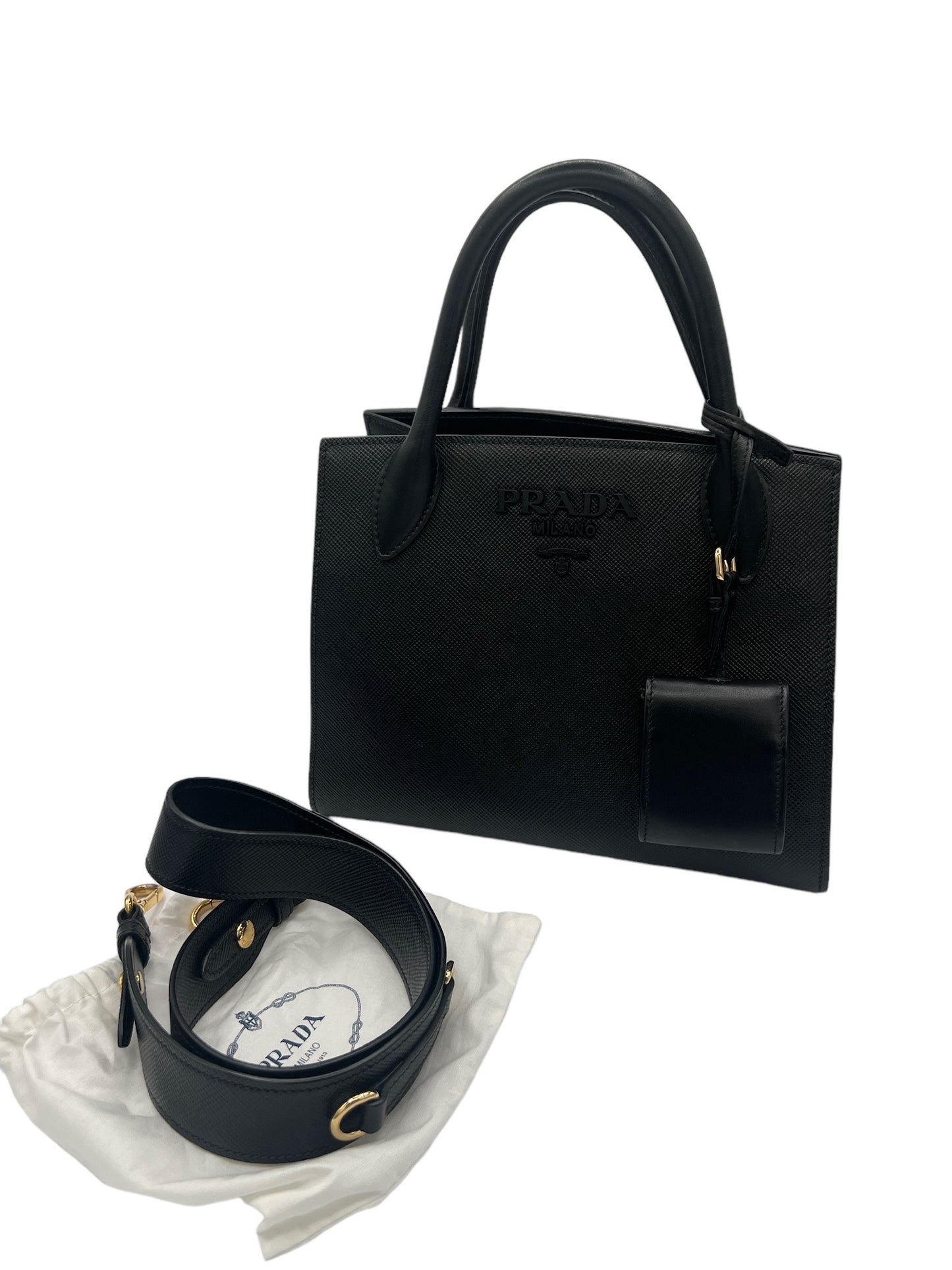 PRADA - Bolso tote monocromático de piel negra