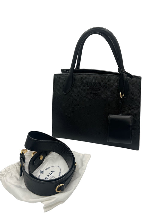 PRADA - Black Leather Monochrome Tote Bag